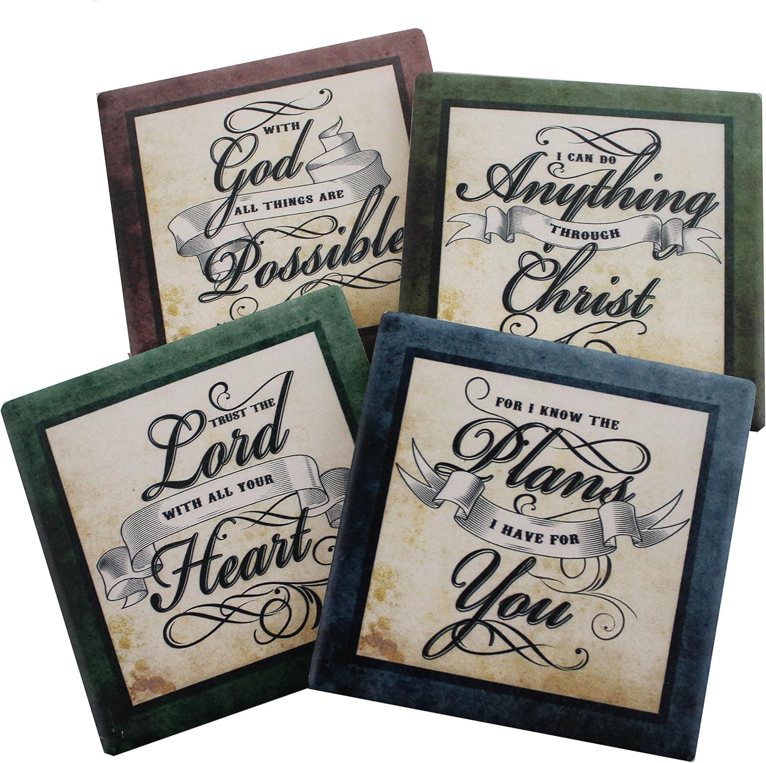 DWK Religious Scripture Drink Absorbent Coasters 4 Piece Set | Inspirational Religious Gifts and Christian Coasters for Drinks | Bible Decor Christan Gift - 4"