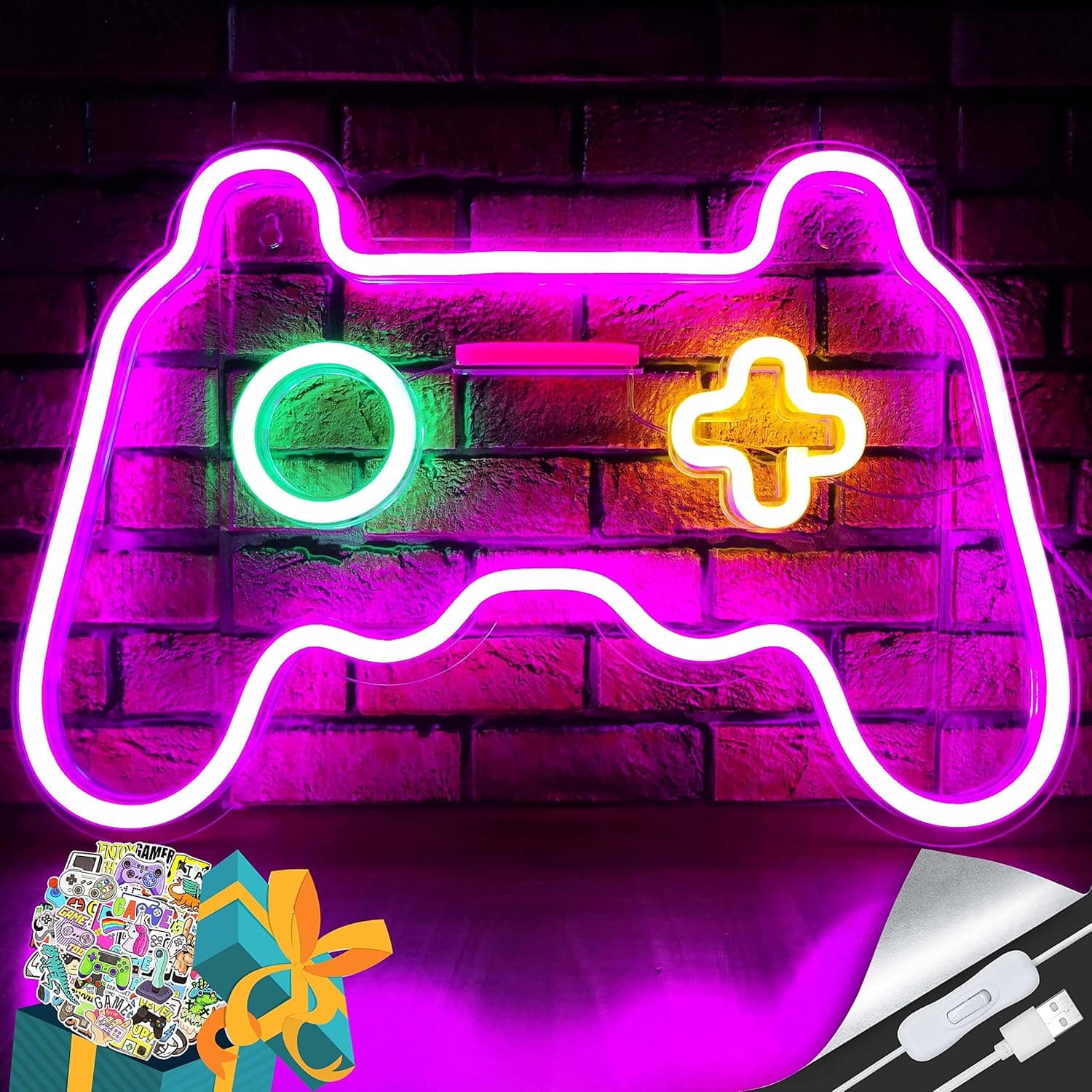 LED Game Neon Sign Gamepad Shape LED Sign Light Gamer Gift for Teen Boys Game Room Decor Bedroom Wall Gaming Wall Decoration Playstation Light Up Signs Accessories Video Game Battle Station Wall Signs