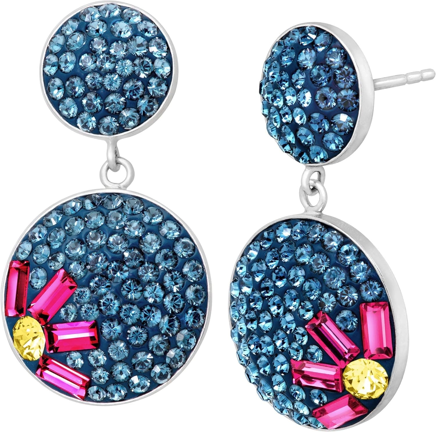 Flower Drop Earrings with Swarovski Crystal in Sterling Silver