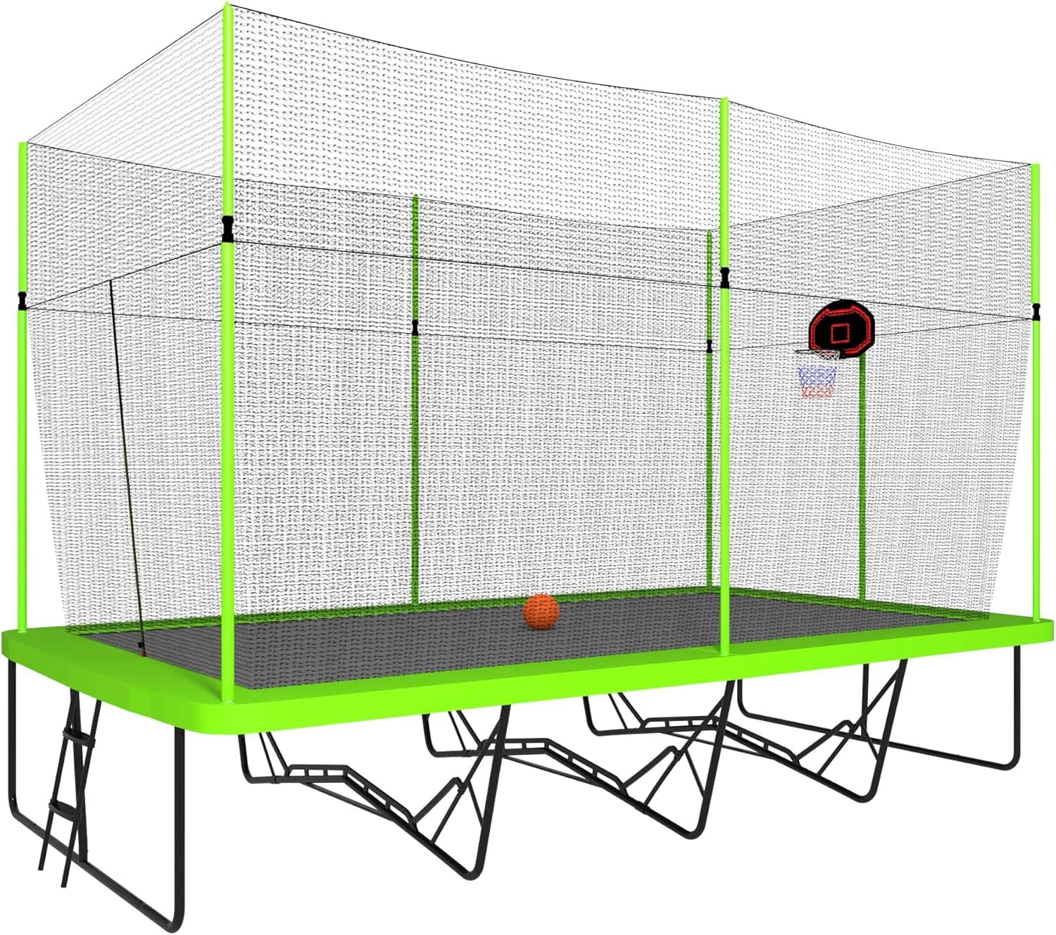10x17 FT Rectangular Trampoline with Basketball Hoop - ASTM Certified - Outdoor Trampoline for Adult Kids with Enclosure Net, 3 Strong W Legs, Wind Post and Non-Slip Ladder