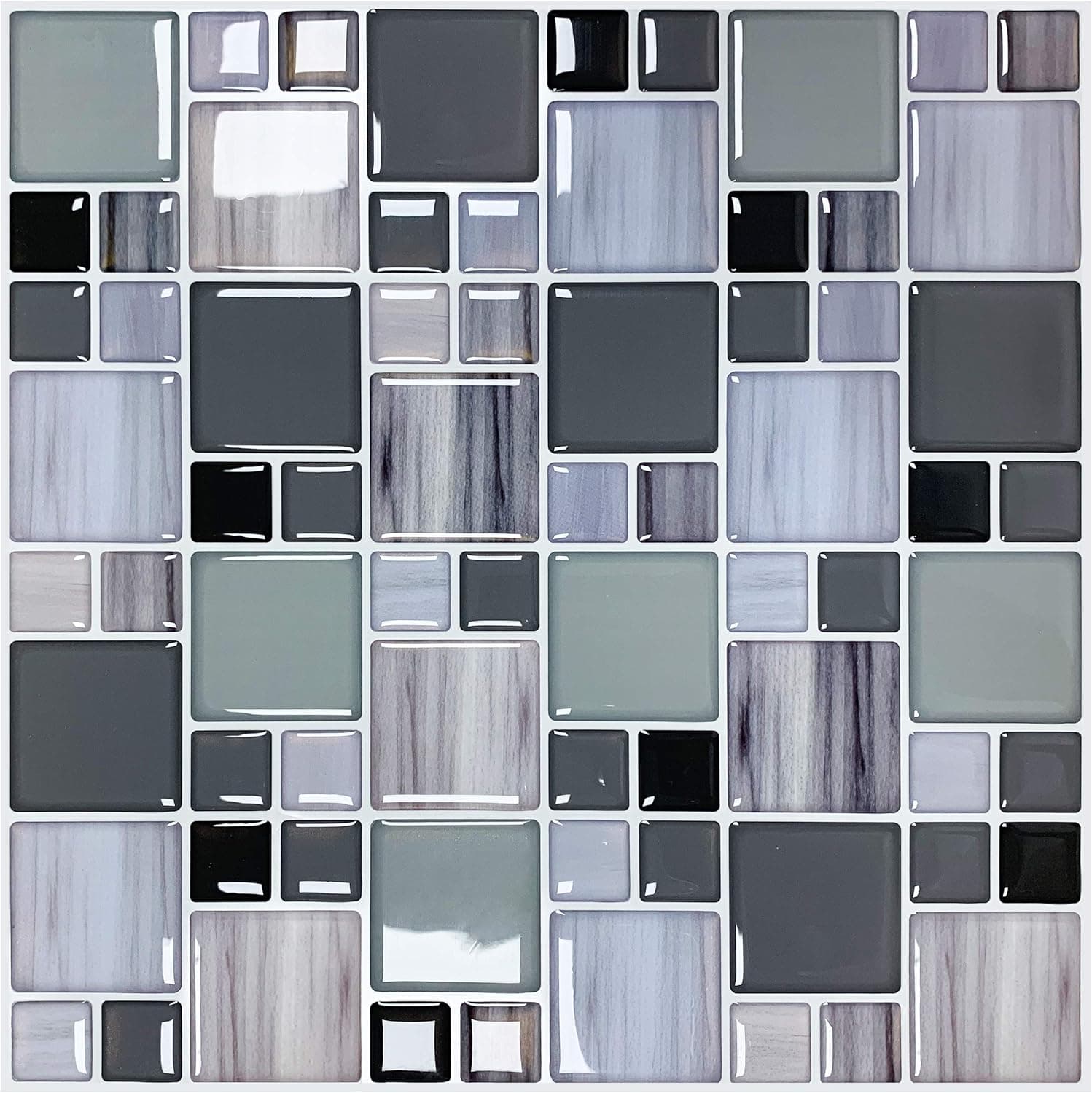 HyFanStr Peel and Stick Kitchen Backsplash Tile, 3D Mosaic Wall Stickers Self Adhesive Wallpaper Decorative Tile (10in x 10in, Pack of 10)