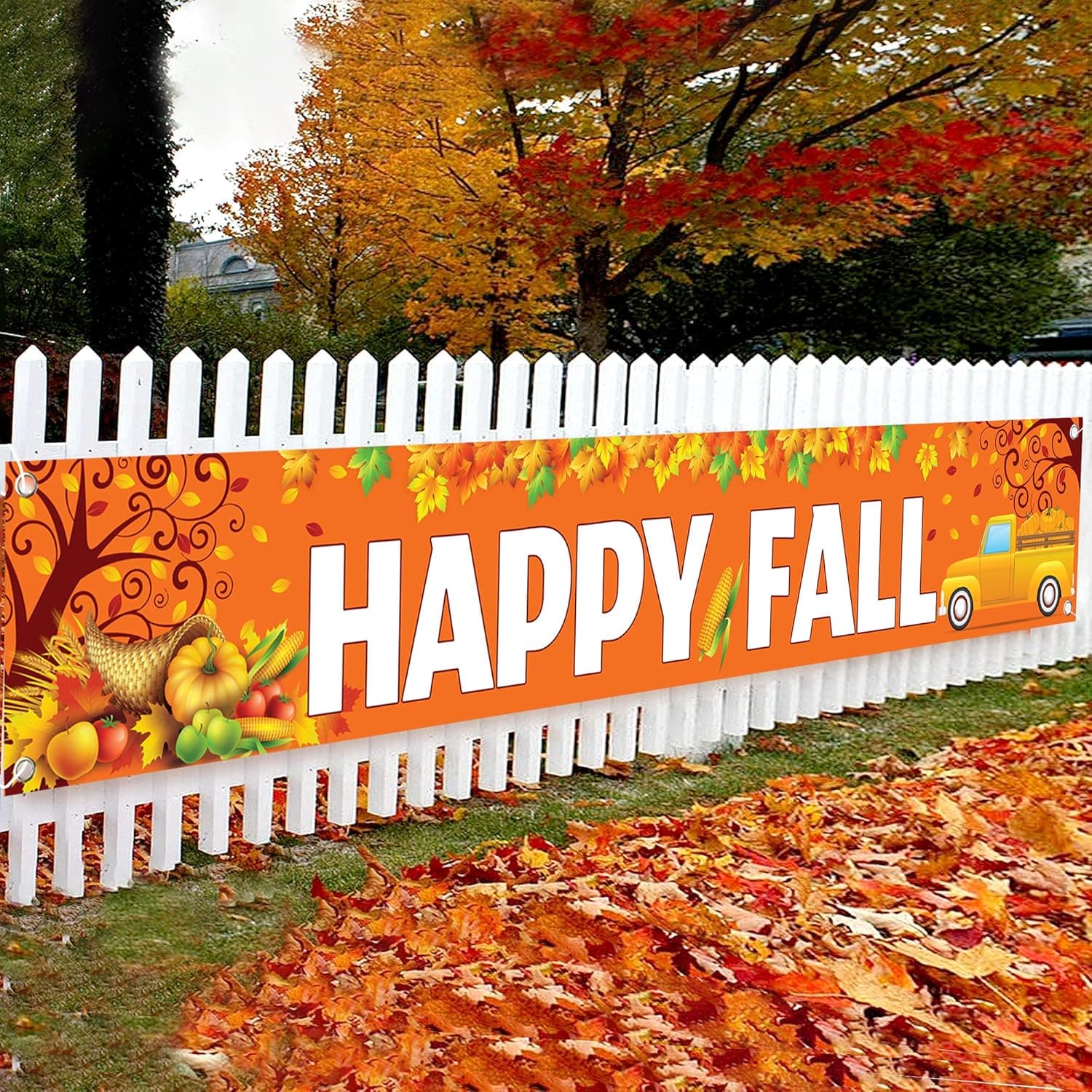 Happy Fall Banner for Outdoor Fall Decorations - Large, 120x20 Inch | Fall Festival Decorations | Fall Festival Banners, Fall Banners for Outside | Fall Yard Decorations | Harvest Fall Festival Sign