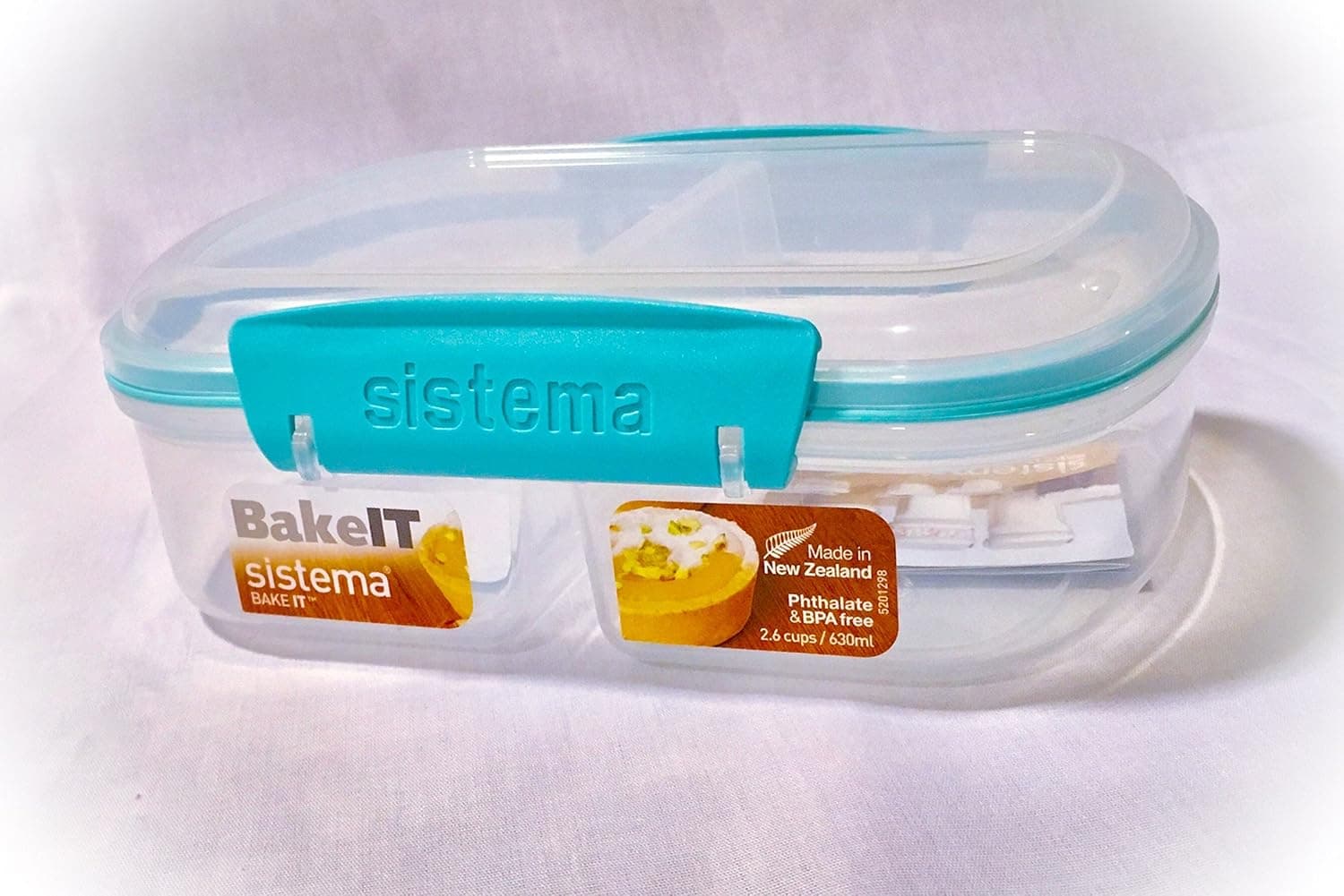 Sistema Bake It Food Storage for Baking Ingredients (Aqua, Split Toppings Container- 2.6 Cups)