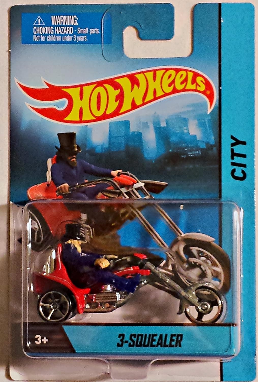 Hot Wheels X2088 3-Squealer 1:64 Scale 2012 Die-Cast Motorcycle Rider Vehicle, Red & Blue