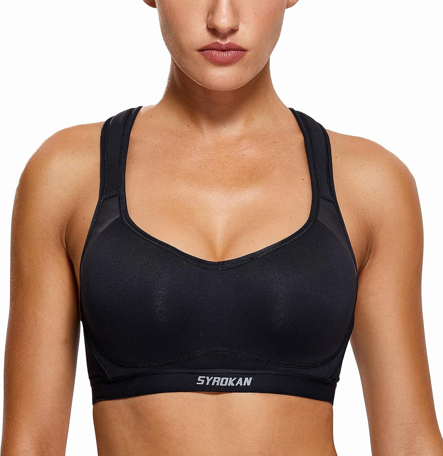 SYROKAN Women's Racerback High Impact Workout Running Padded Underwire Push Up Sports Bra