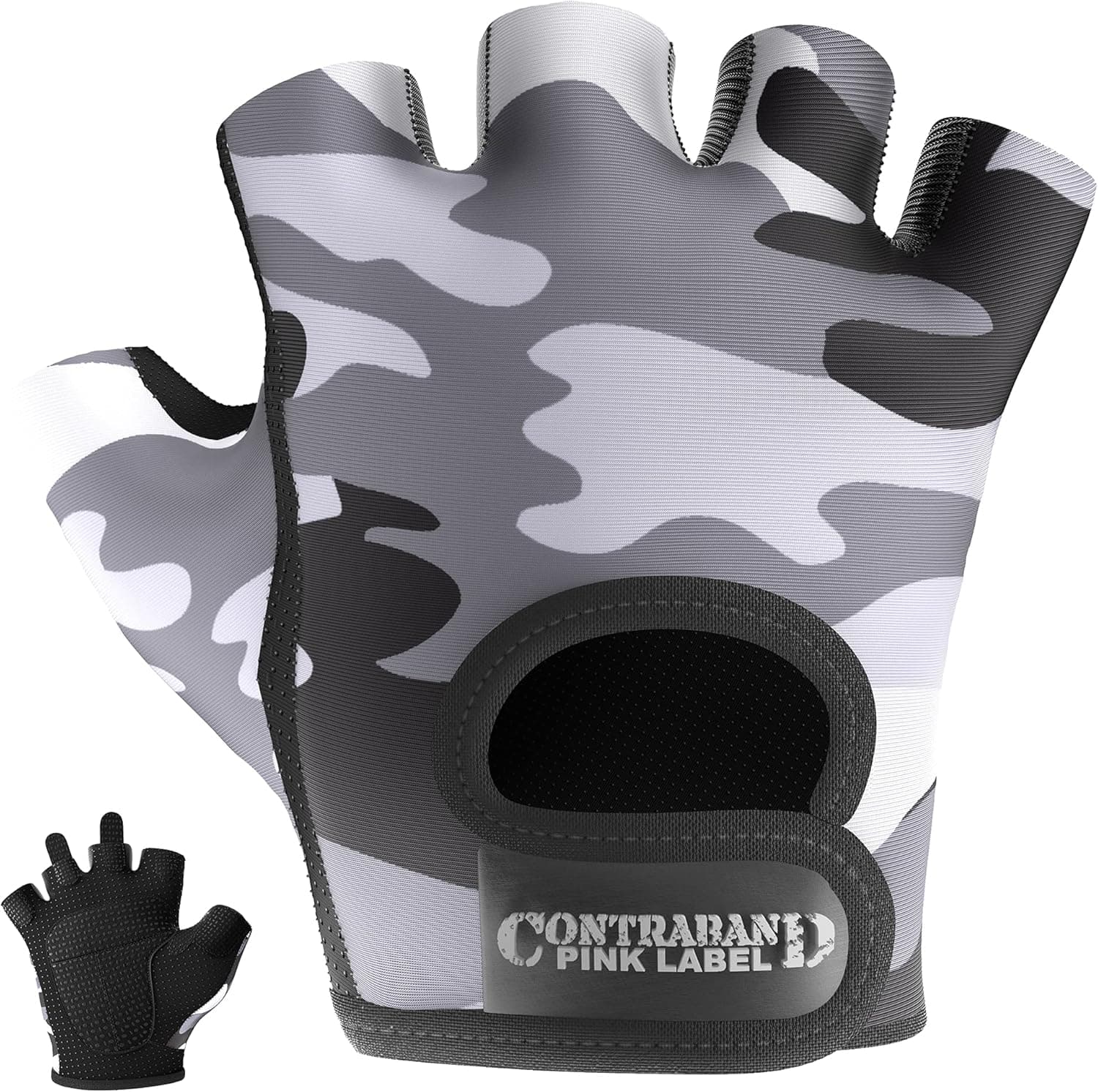 Contraband Pink Label 5217 Women's Design Series Camo Print Lifting and Rowing Gloves (Pair) - Lightweight Vegan Medium Padded Microfiber Amara Leather w/ Griplock Silicone
