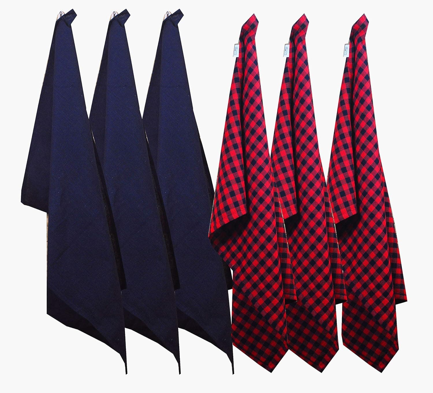 Vireo-Christmas Kitchen Towel Set with hanging loop (Pack of 6) Cotton -Washable Plain Weave-Pattern Red with Black Checkerd and Black-18x26 Inches,3 pcs Red with Black Checkerd and 3 pcs Black