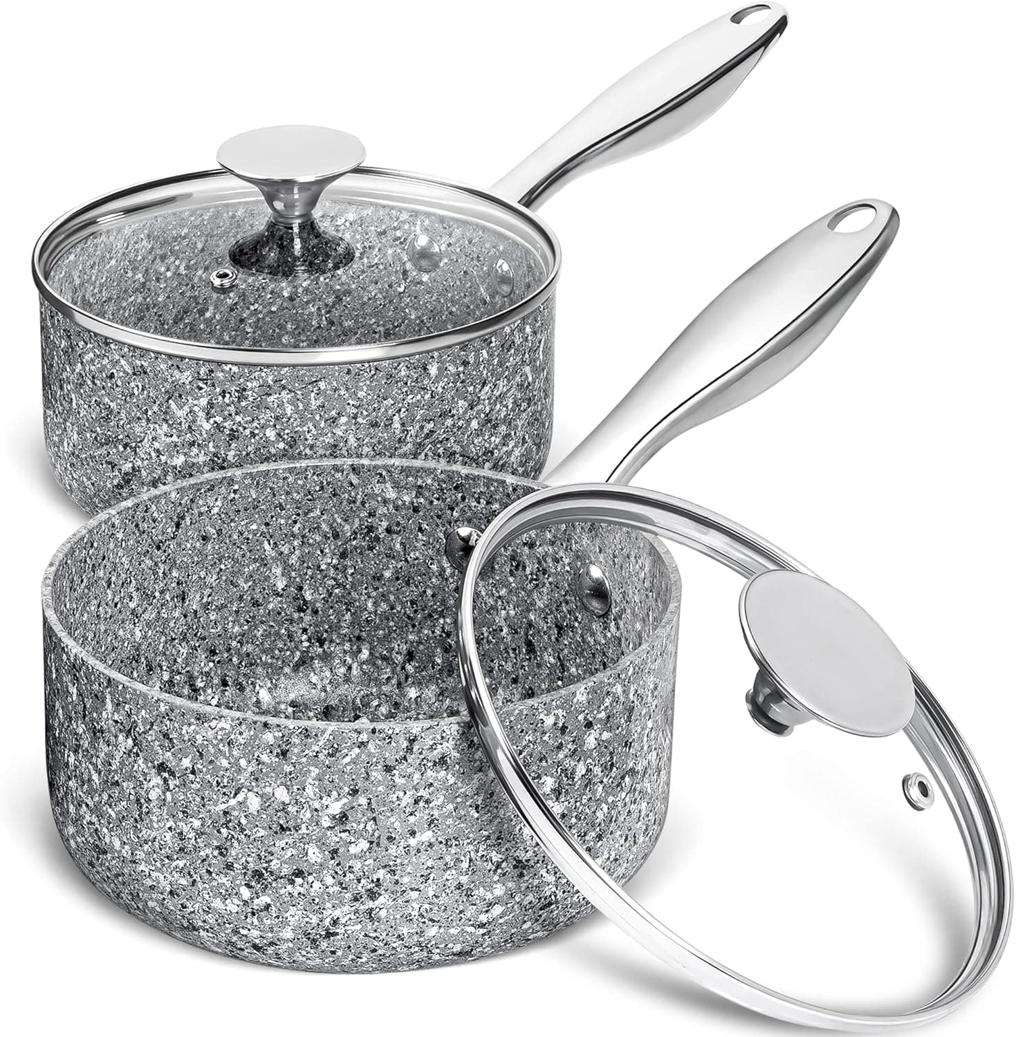 MICHELANGELO Saucepan Set with Lid, Nonstick 1Qt & 2Qt Nonstick Sauce Pan Set with Lid, Small Pot with Lid, Nonstick Granite Saucepan Set, Small Sauce Pots, Stone Pot Set 1 Quart & 2 Quart