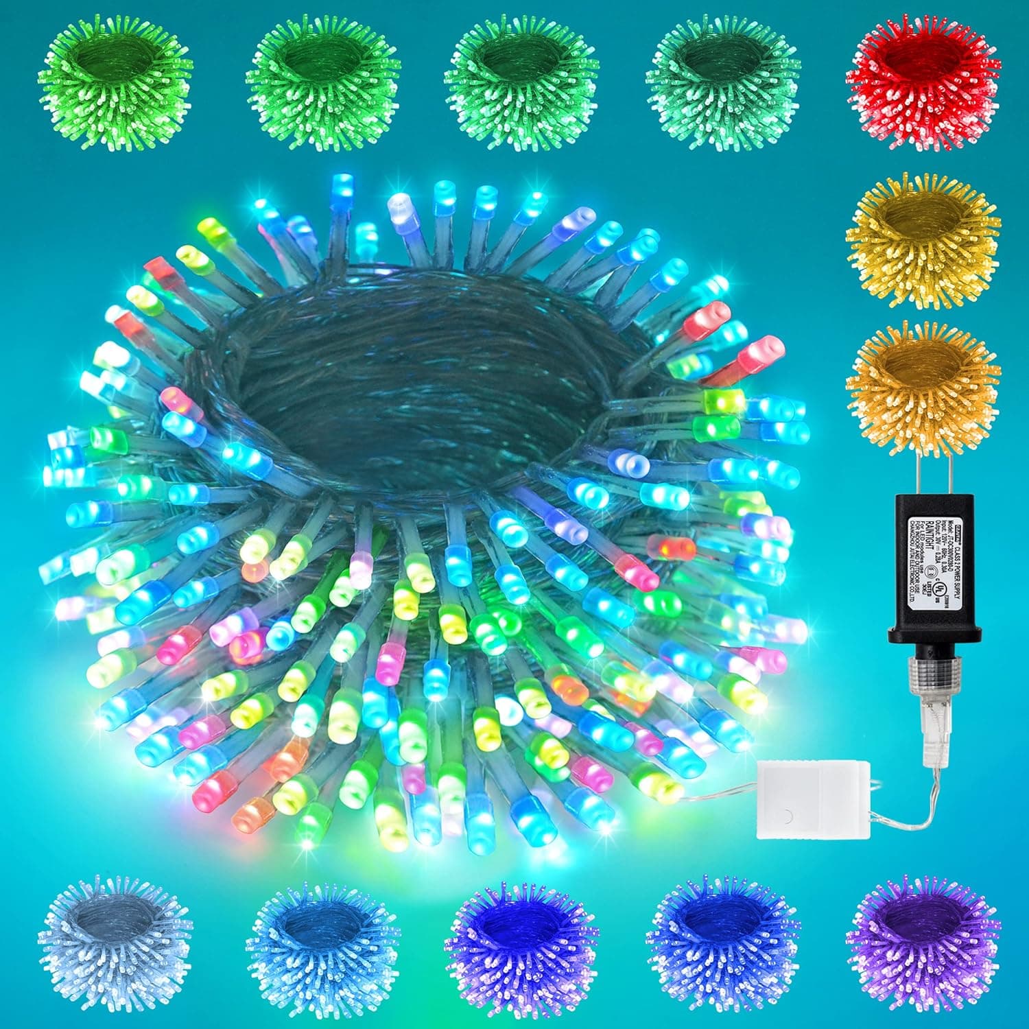 JMEXSUSS 33 in 1 Color Changing Christmas Lights, 33 ft 96 LED String Lights Indoor, Outdoor Waterproof Clear Wire Christmas Lights End-to-End Connectable Plug in for Christmas Halloween Decorations