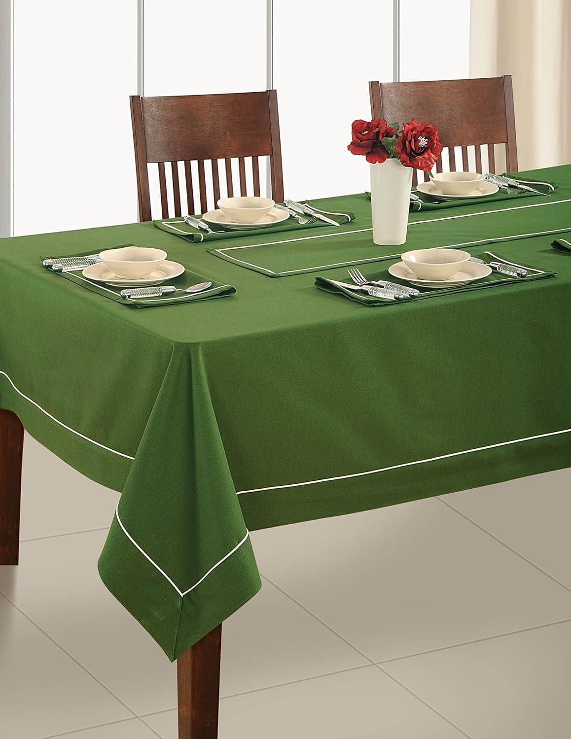 ShalinIndia Olive Green Cotton Rectangle Table Linen -Premium Cotton Fabric 60 X 102 Inch