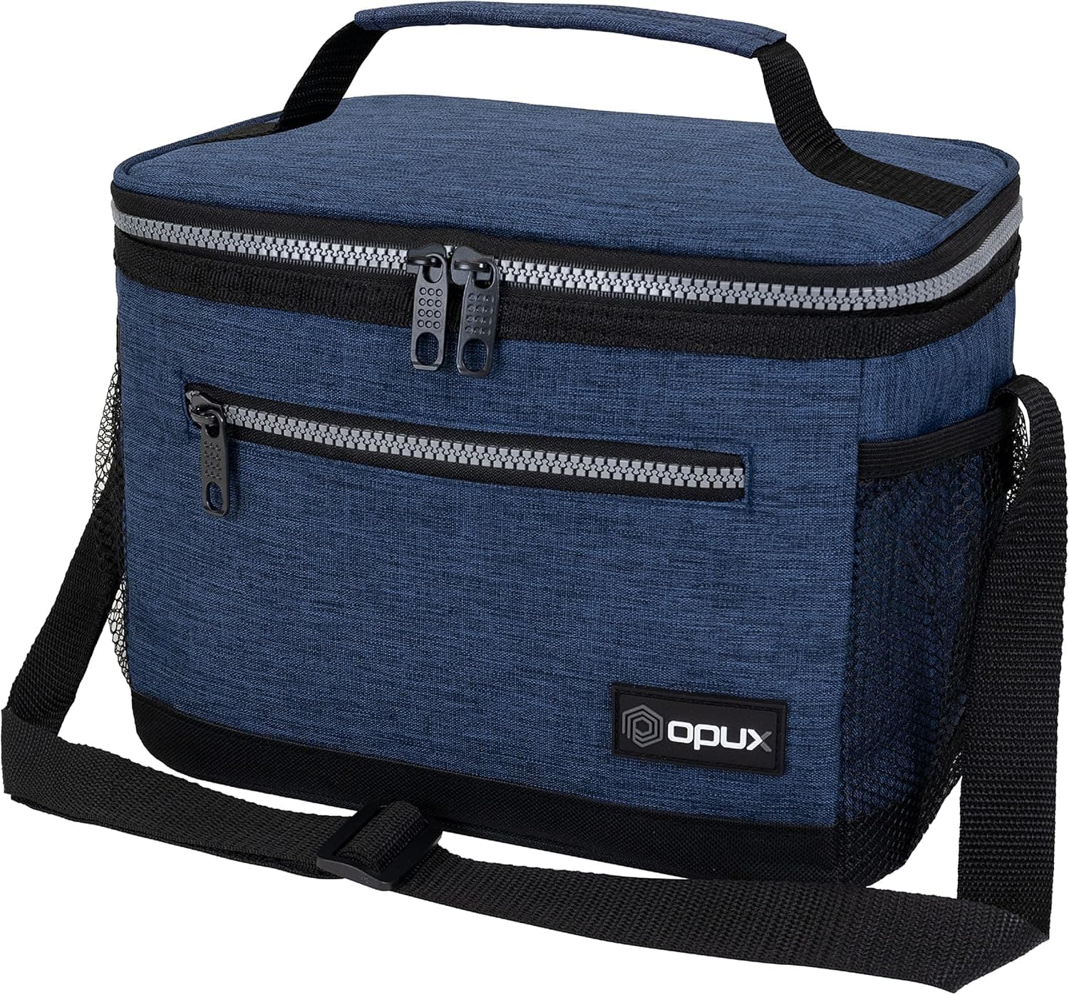OPUX Insulated Lunch Box for Men Women, Leakproof Thermal Lunch Bag for Work, Reusable Lunch Cooler Tote, Soft School Lunch Pail for Kids with Shoulder Strap, Pockets, 14 Cans, 8L, Heather Navy