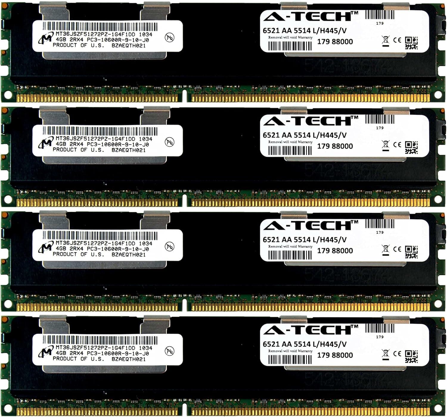 A-Tech Micron 16GB Kit 4X 4GB PC3-10600 1.5V for Dell Precision Workstation Snpp9rn2c/8g A2626072 A2626093 A2862069 A2862074 A3721482 T5600 T7500 T7600 T5500 T5600 T7500 T7600 T5500 Memory RAM