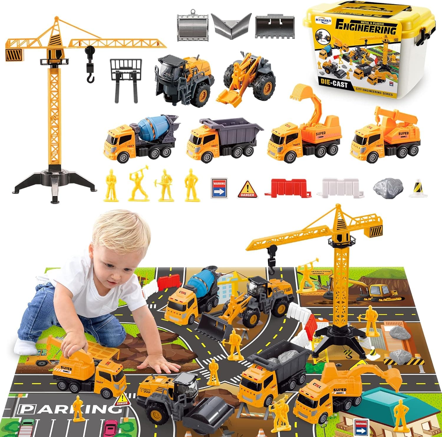 35pcs Construction Truck Toys for 3 4 5 Year Old Boys,Excavator Toy Playset with Play Mat and 6 Trucks,Birthday Gift ,Toddler Kids Toys Car for Boys Toys Age 4-5