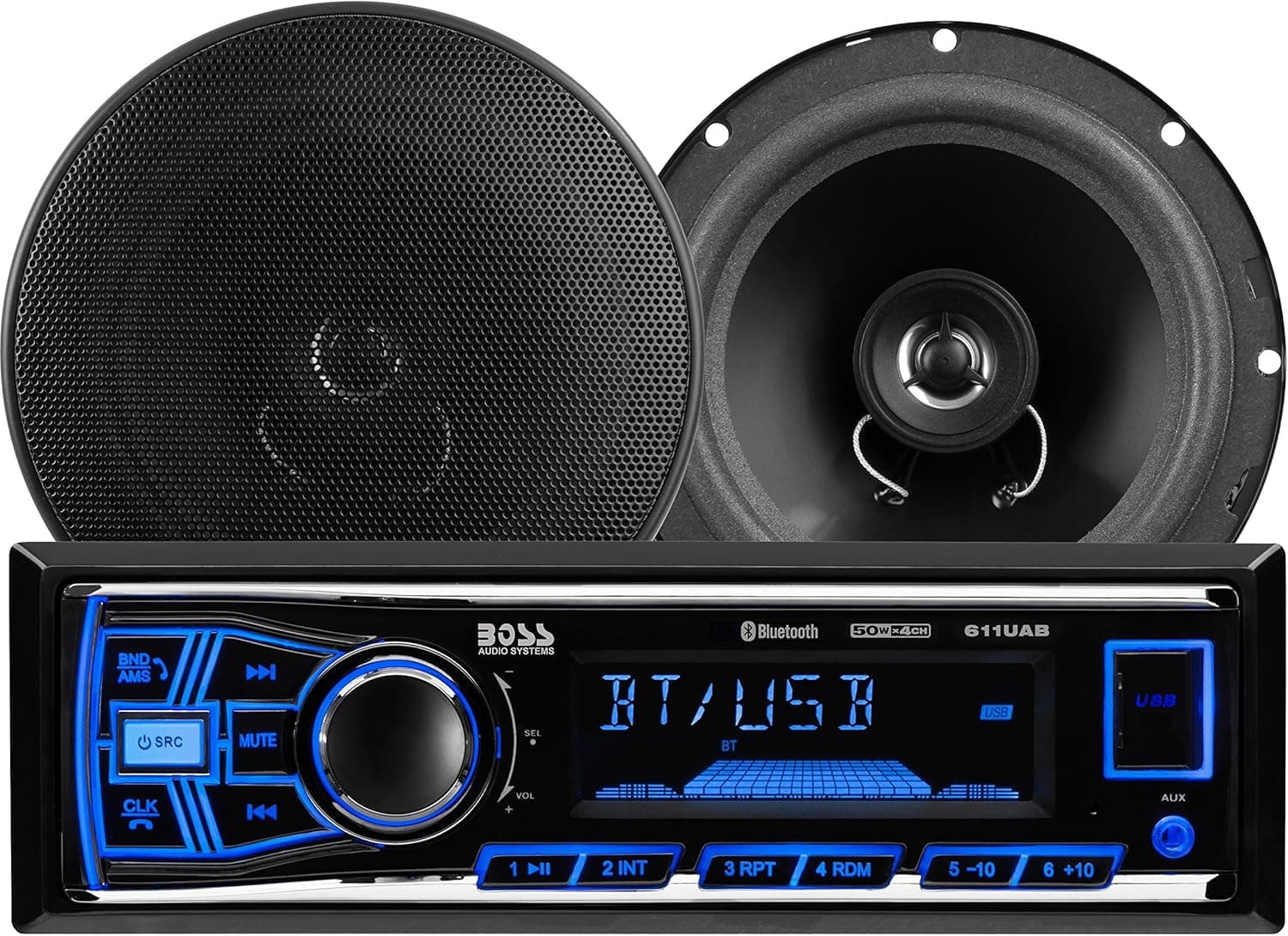 BOSS Audio Systems 638BCK Car Stereo Package - Single Din, Bluetooth, - no CD DVD MP3 USB WMA AM FM Radio, 6.5 Inch 2 Way Full Range Speakers