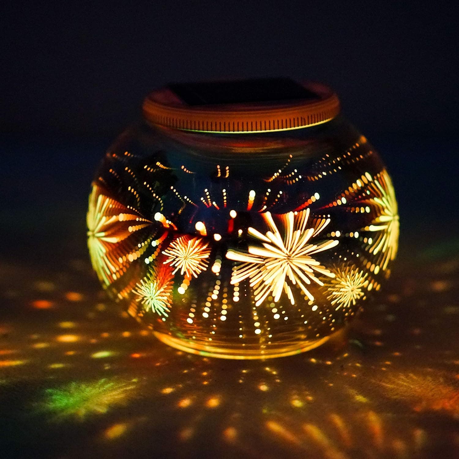 Solar Jar Glass Ball Table Light, Color Changing Solar Powered Crackle Glass Ball Led Garden Lights,Waterproof Led Night Light for Bedroom Yard Patio Halloween Christmas Decor (Fireworks-Mosaic)