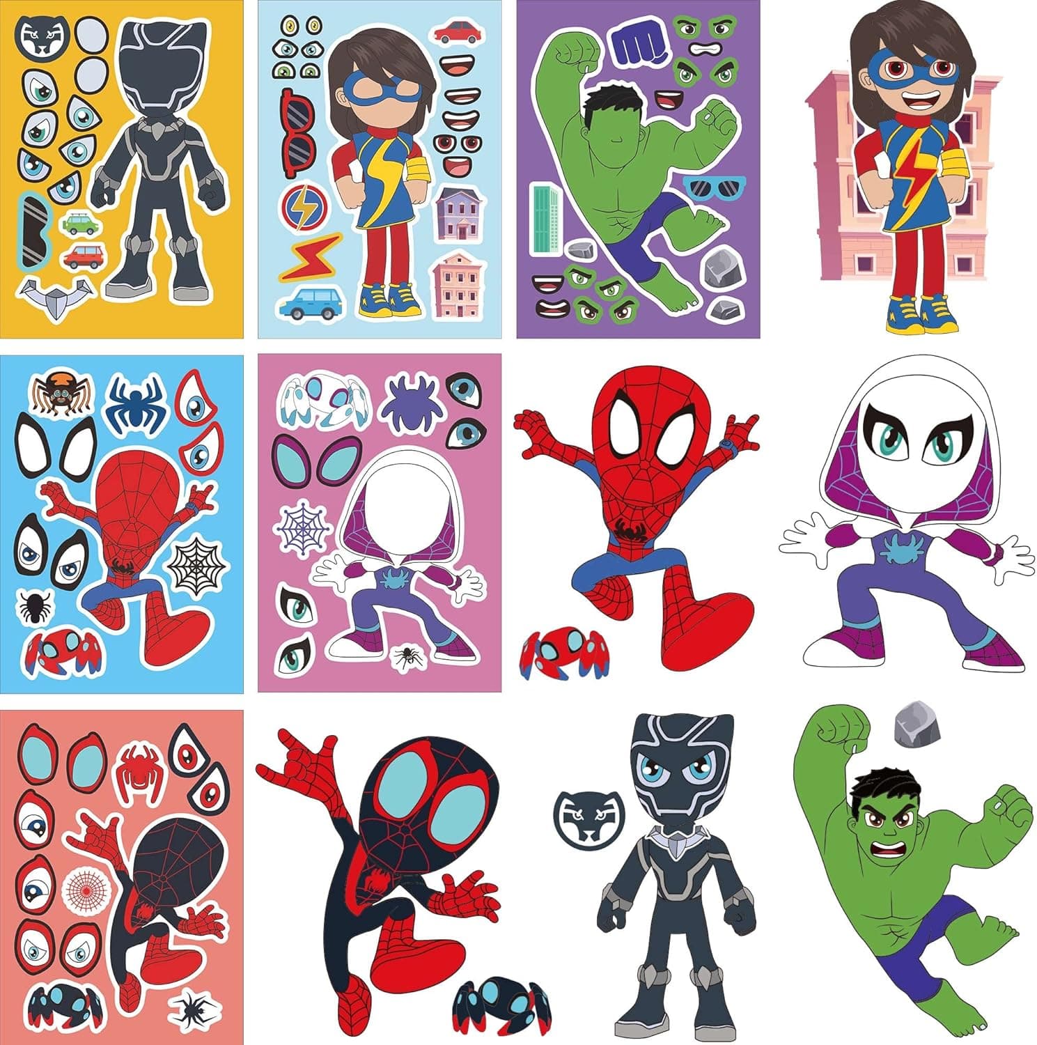 Spider Stickers Make a Face Stickers for Kids - 36 Sheets Amazing Sticker Sheets with 6 Styles Spider Birthday Party Supplies Decoration and Treat, Party Favors, Gift of Festival, Rewards, Art Craft