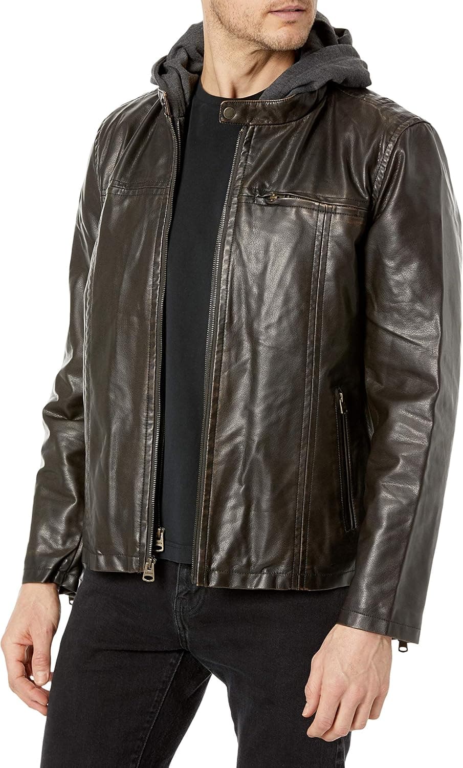 Levi's mens Faux Leather Hooded Racer Jacket (Regular and Big and Tall Sizes)