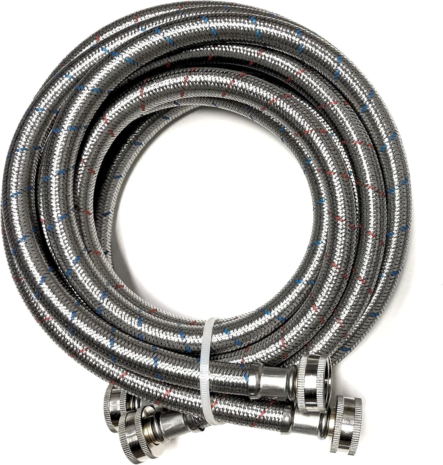 Shark Industrial 2-Pack Commercial Grade Premium Stainless Steel Washing Machine Hoses 12 ID - 8 FT No-Lead Burst Proof Red and Blue Lined Water Inlet Supply Lines Universal Connection