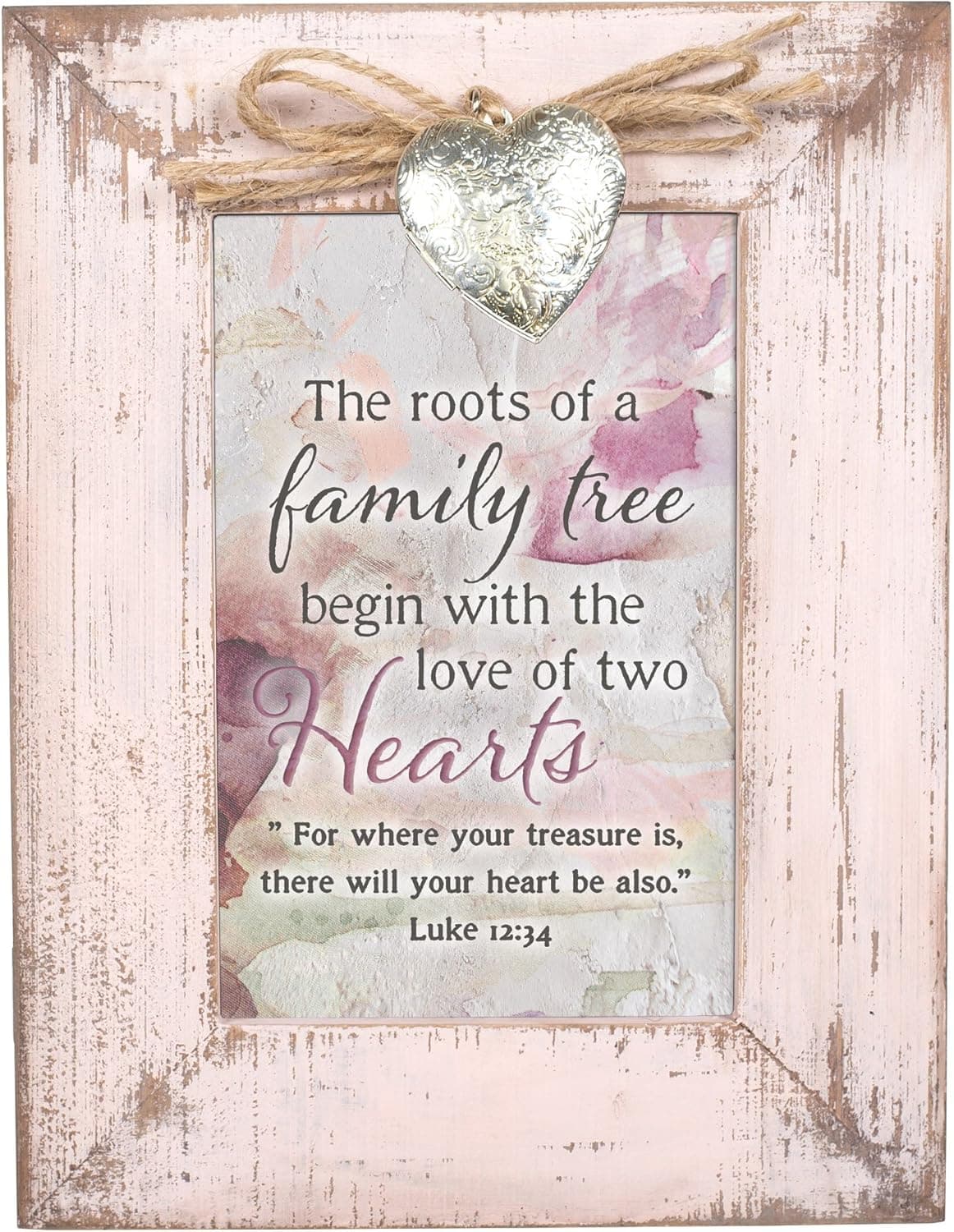 Cottage Garden Family Tree Begins Two Heart Blush Pink Distressed Locket Easel Back Picture Frame