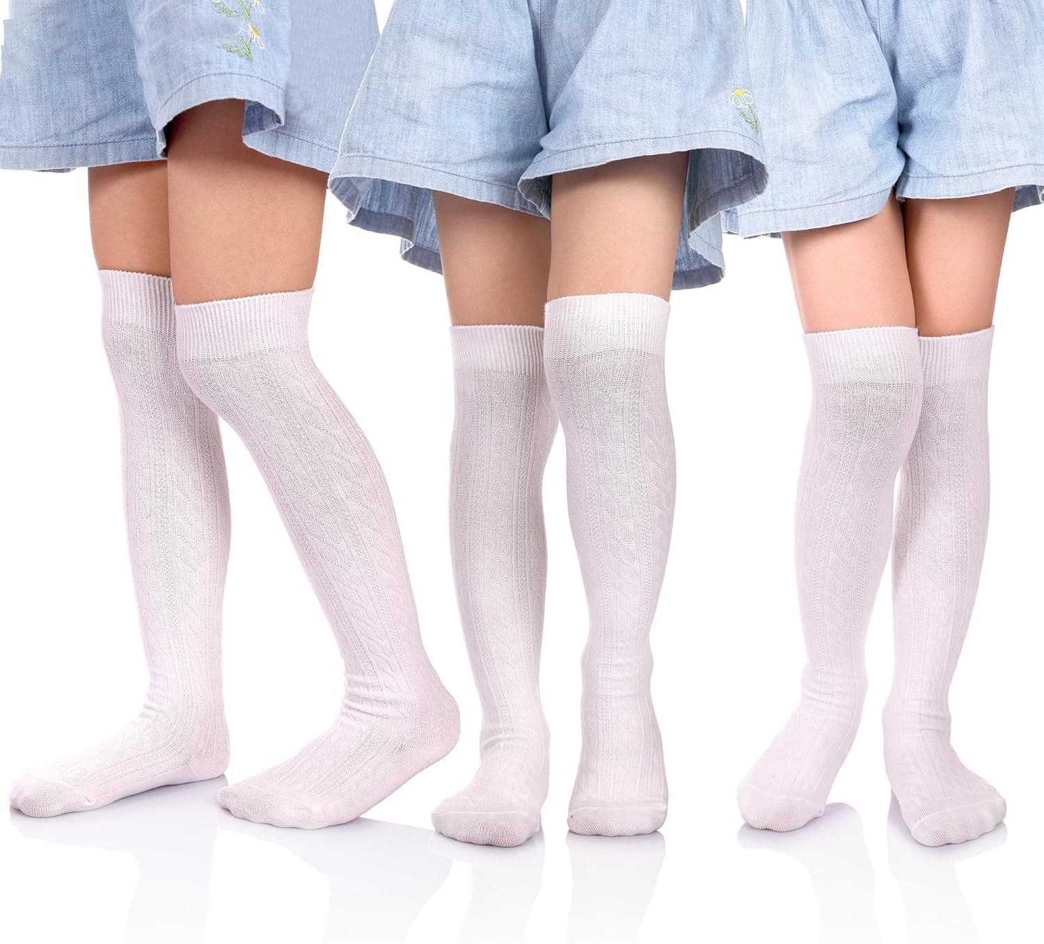HERHILLY 3 Pack School Uniform Classic Cable Cotton Over Knee-high Socks for Big Girls 3-12 Year old