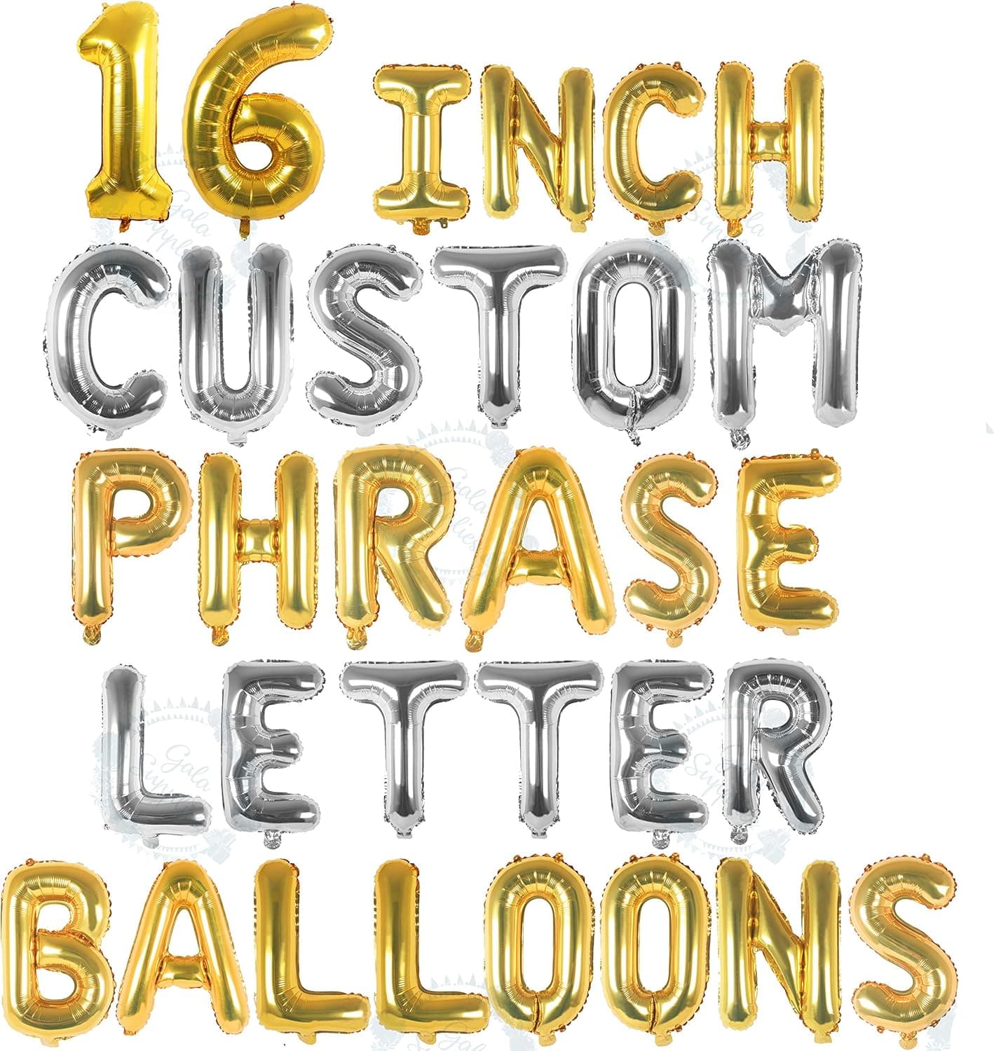 Silver & Gold Letter Balloons - Custom Balloon Letters For Birthday / Baby Shower - Personalized a Phrase/Word/Banner/ Name balloons - 16 inch Alphabet Foil Mylar Air Filled Letter Balloons