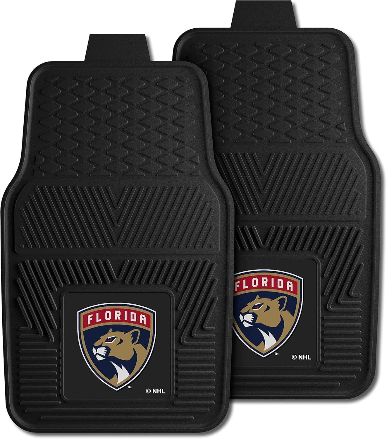 FANMATS 10541 Florida Panthers 2-Piece Heavy Duty Vinyl Car Mat Set, Front Row Floor Mats, All Weather Protection, Universal Fit, Deep Resevoir Design