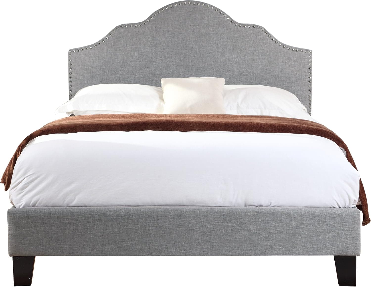 Artum Hill Upholstered Bed With Nailhead, Padded Headboard, And Platform-Style Base, Light Gray, Full
