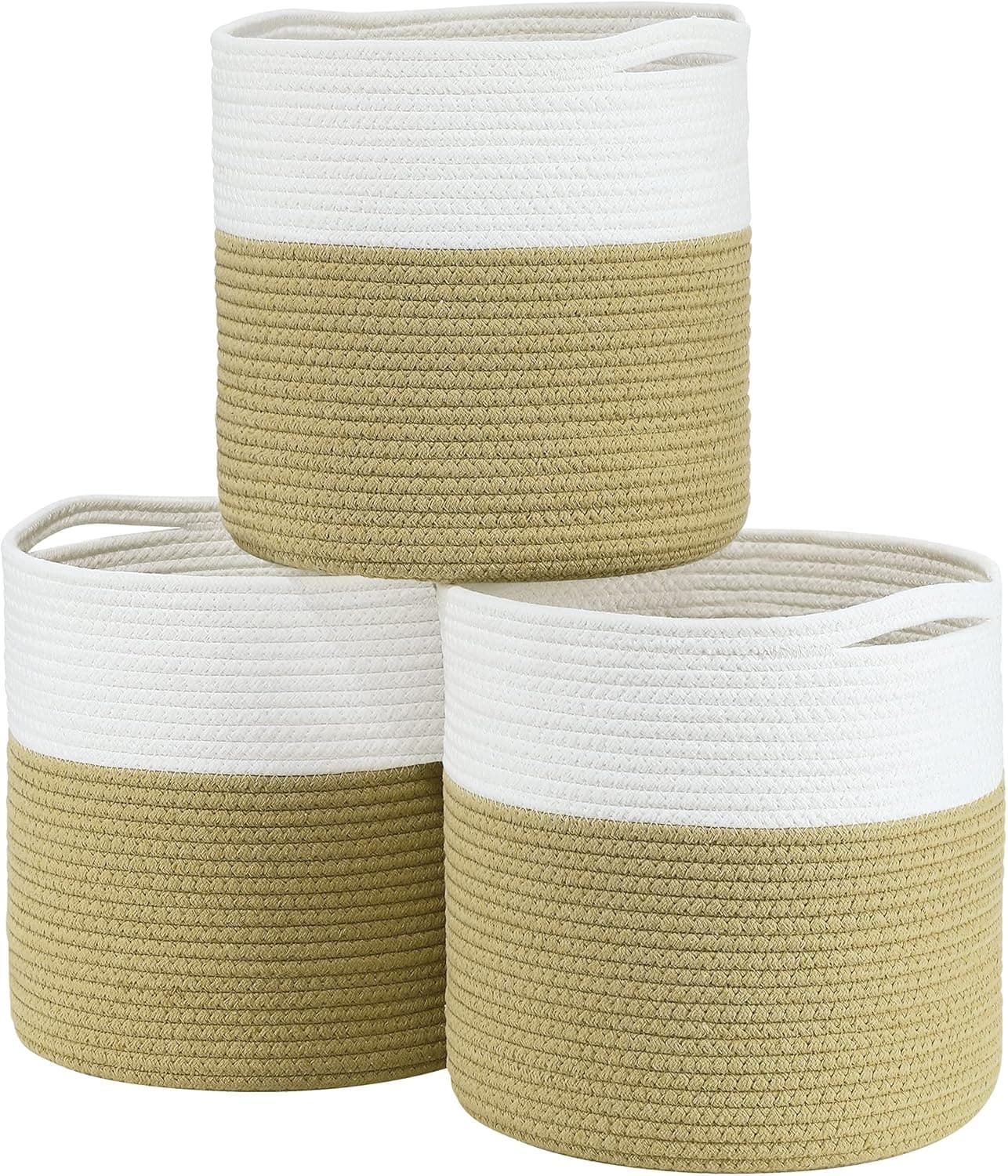 Storerlike Cotton Rope Basket Baby Laundry Woven Organizer Blanket Basket Nursery Bin 3 Pack ,11"X11" X11"