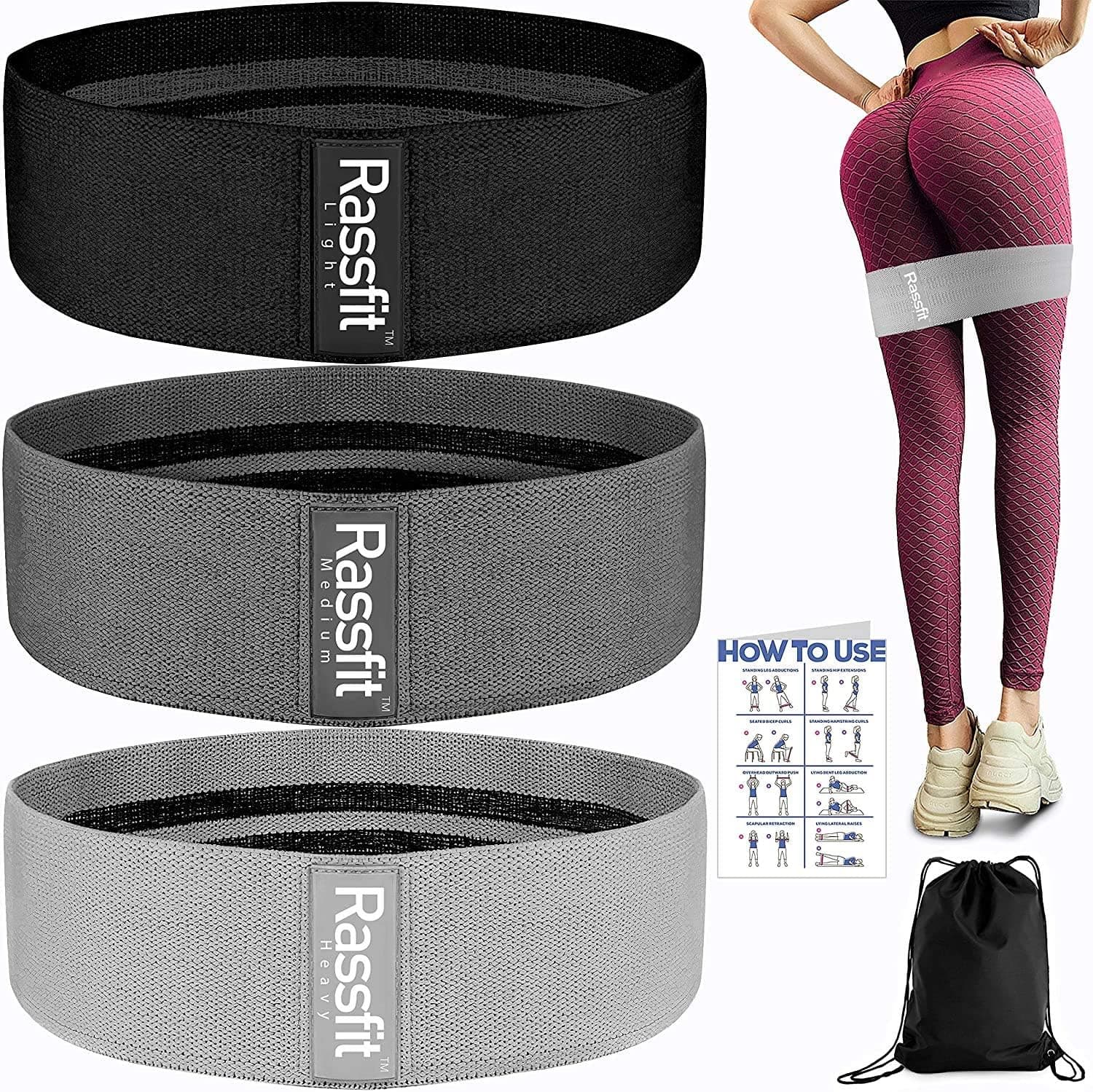 3 Pack Hip Bands for Working Out for Glutes Non-Slip Resistance Bands - Workout Bands for Women Legs and Butt - Booty Squat Band for Fitness, Yoga & Training