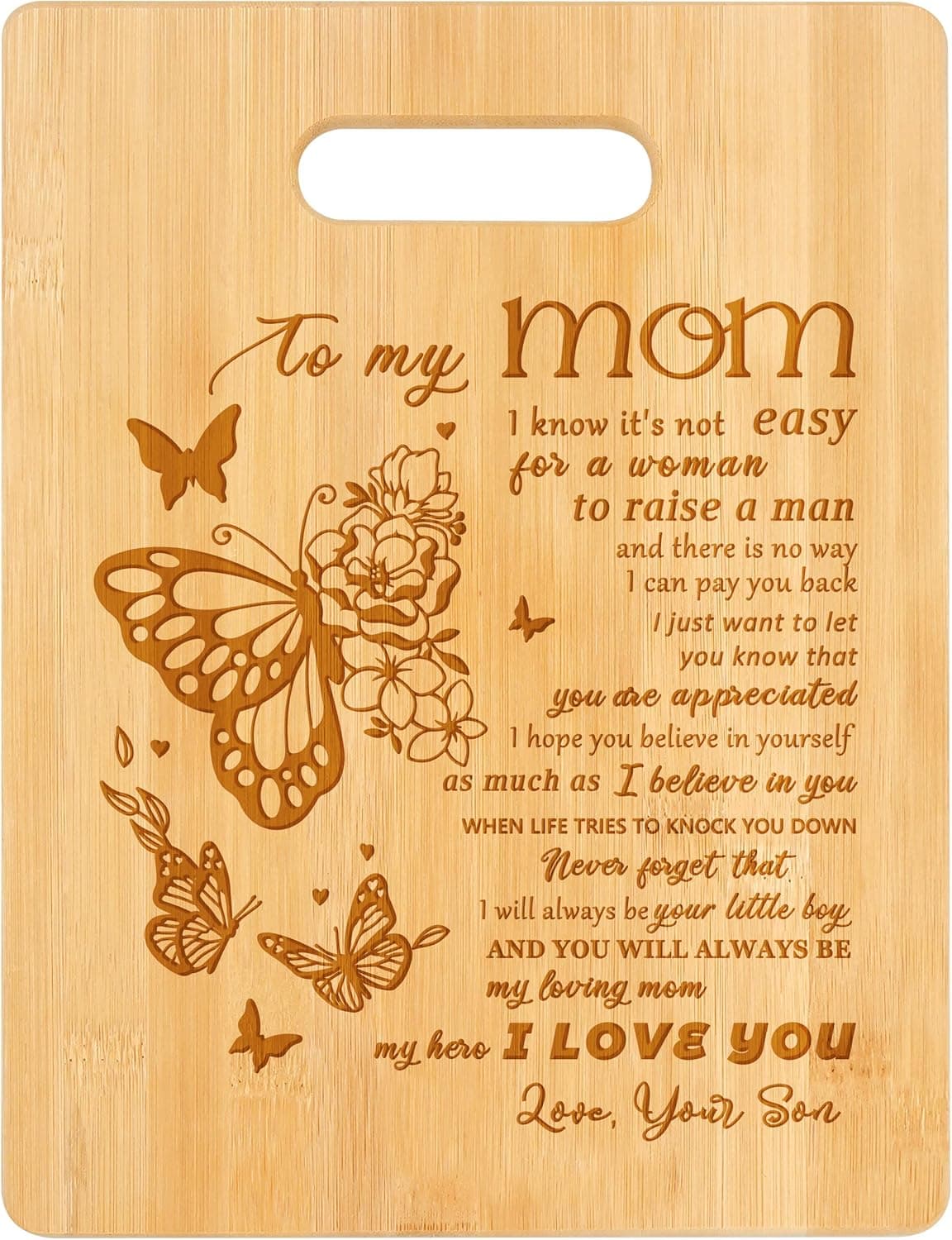 Gifts for Mom, Mothers Day Birthday Gifts for Mom from Son, Personalized Engraved Wood Cutting Board, Unique Mom Gift Idea on Birthday Thanksgiving Anniversary Son to Mom Presents