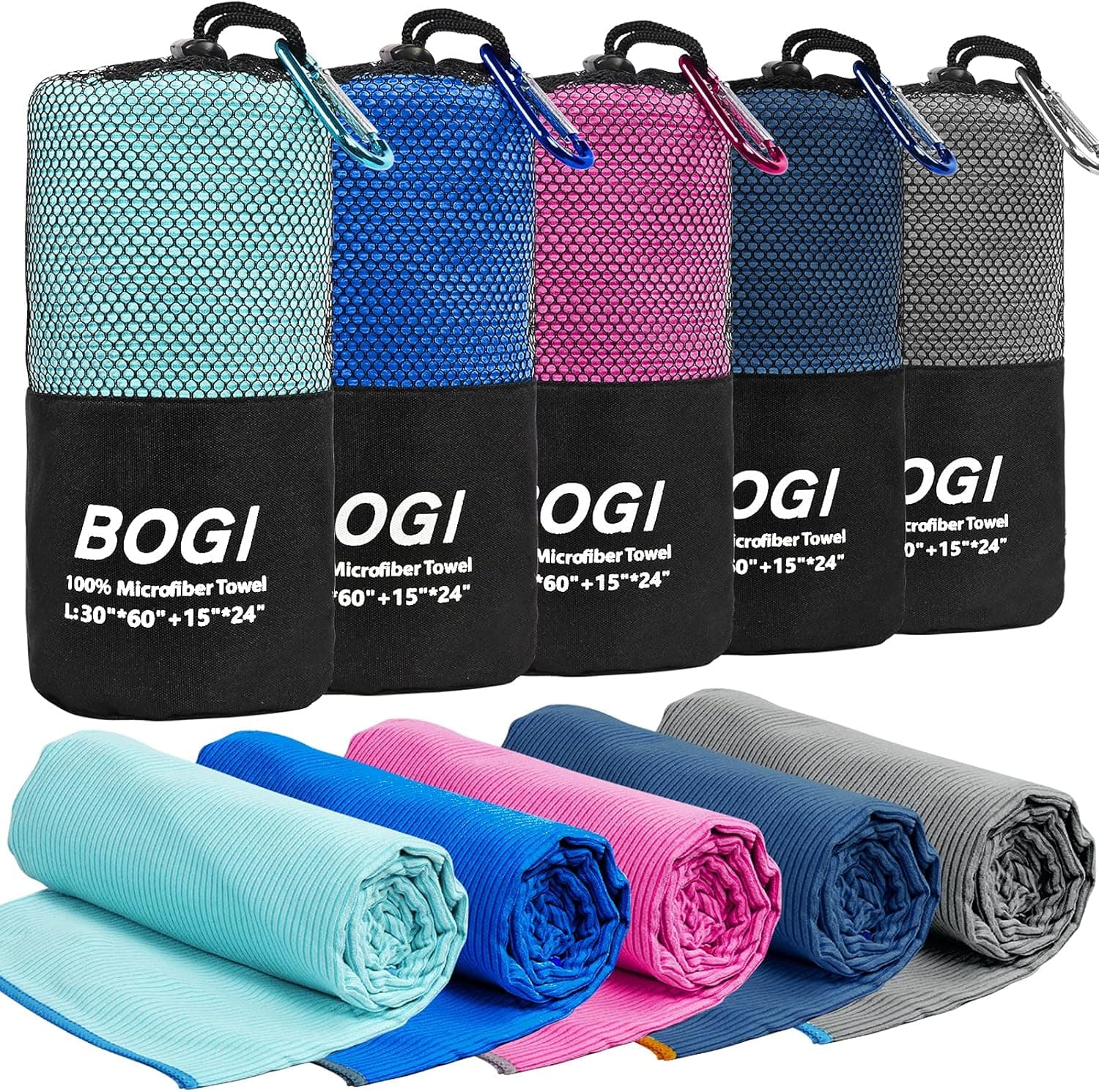 BOGI Microfiber Sport Towel,Quick Dry Travel Towel,Super Absorbent Beach Towel ,Compact Lightweight Gym Towel for Beach Bath Yoga Golf Gym Camping Hiking ( XL: 72" x 32" + 24" x 15"-Navy Blue)