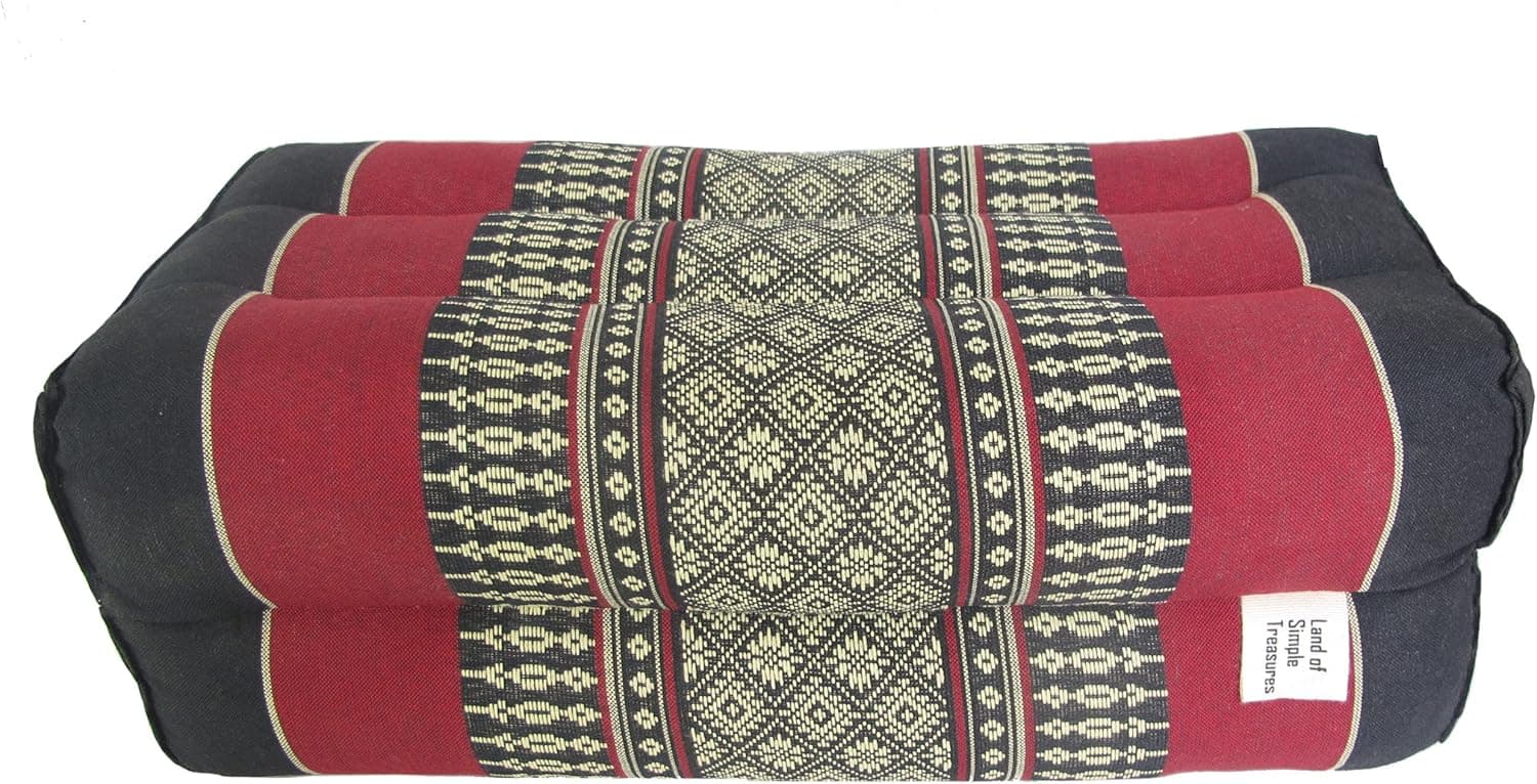 Thai Kapok Yoga Pillow - Small Rectangle Bolster Pillow - Exercise Massage Extra Firm Block - Meditation Sitting Cushion (Daisy - Cranberry Red)