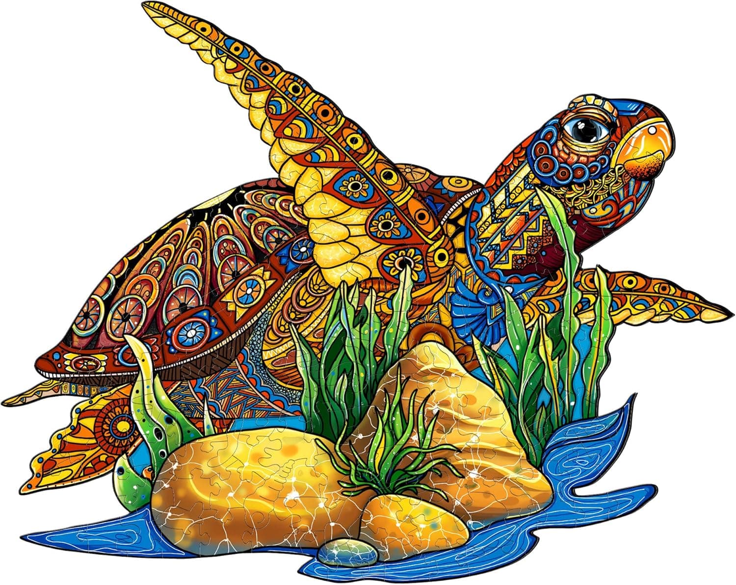 WOODBESTS Wooden Jigsaw Puzzles for Adults, Sea Turtle Puzzle with Beautiful Gift Package, Wooden Animal Puzzle, Unique Shaped Pieces, Best Gifts for Adults and Kids Family Game (S-8.2x6.5in-98pcs)