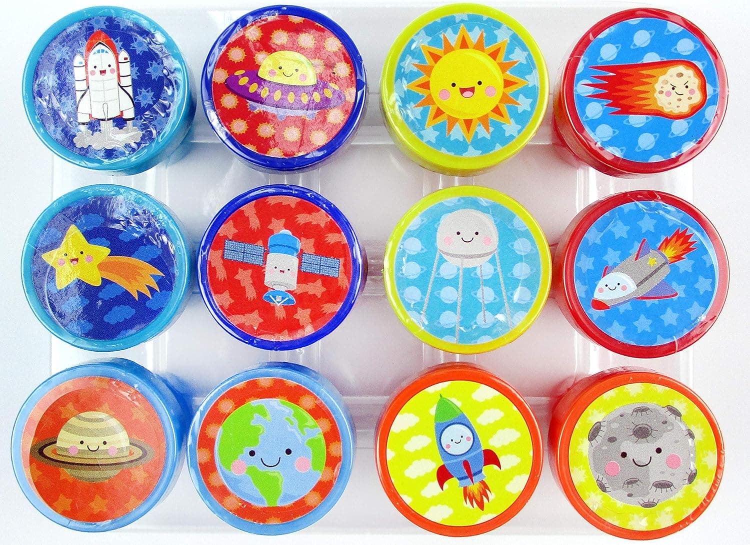 TINYMILLS 12 Pcs Outer Space Stamp Kit for Kids Party Favors God's Galaxy Boys Girls Space Planetarium Birthday Party