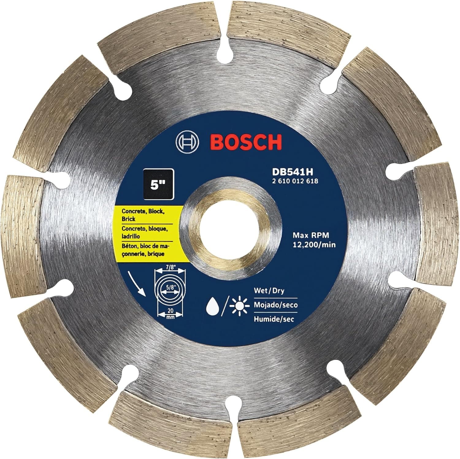 Bosch DB541 Premium Plus 5-Inch Dry Cutting Segmented Diamond Saw Blade with 7/8-Inch Arbor for Masonry