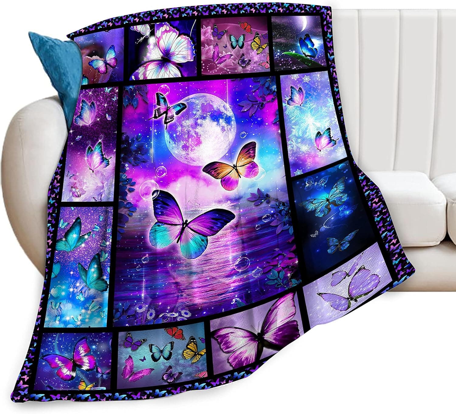 Butterfly Blanket for Women Girls Super Soft Cozy Purple Butterfly Fleece Throw Blanket Warm Fuzzy Plush Fantasy Butterfly Gifts for Women Flannel Gift Blankets for Kids Adults 50"x40"