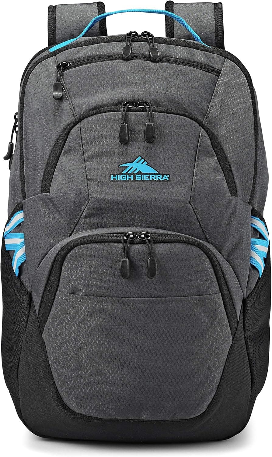 High Sierra Swoop SG Kids College School Backpack Book Bag Travel Laptop Bag with Drop Protection Pocket, Tablet Sleeve, and 360 Reflectivity, Gray