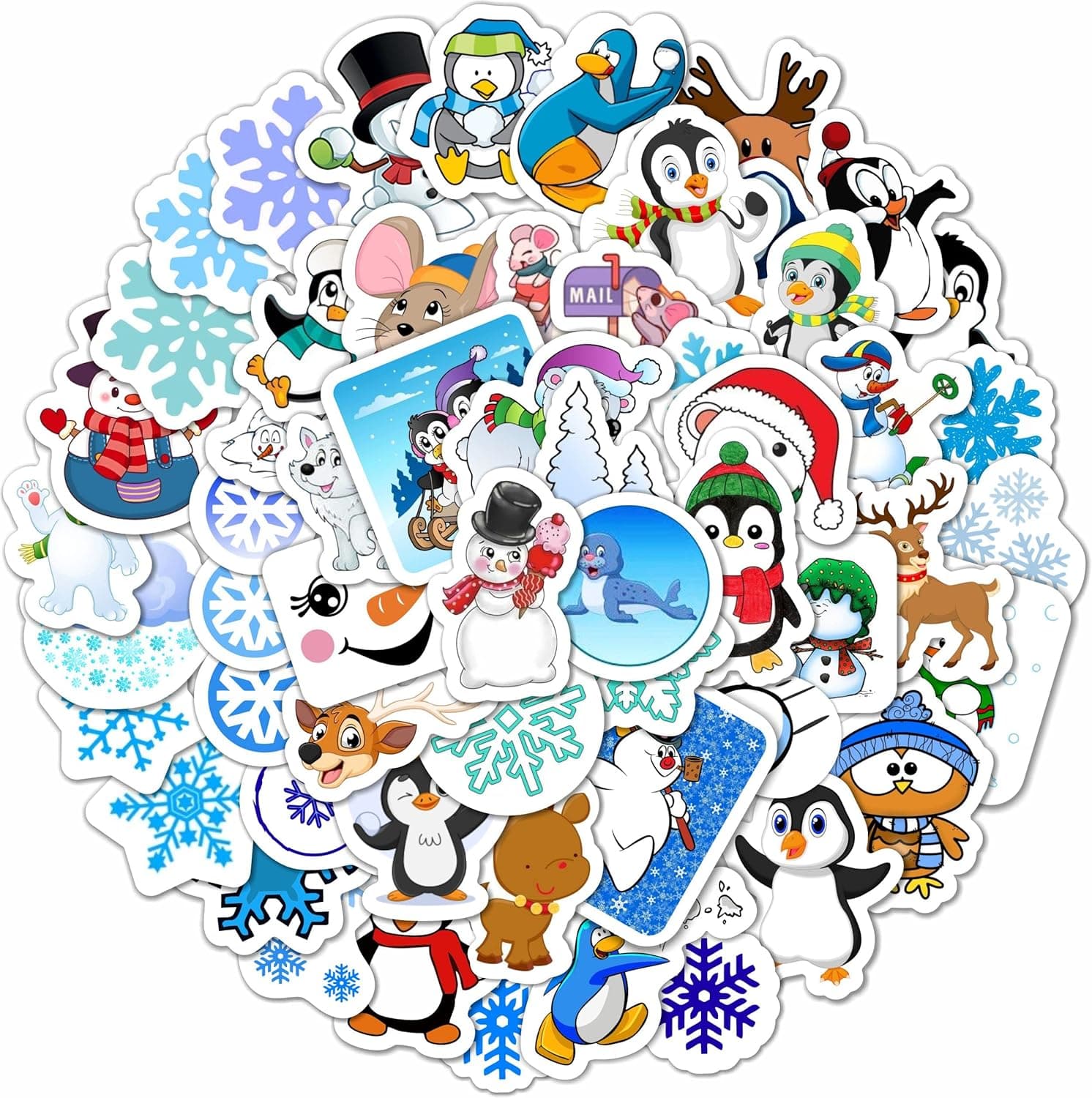 BulbaCraft 167 Pcs Winter Stickers for Kids - Snowflake Stickers - Winter Goodie Bag Stuffers, Fillers, Winter Party Favors for Kids - Penguin Stickers, Snowman Stickers, Polar Bear Stickers, Reindeer Stickers