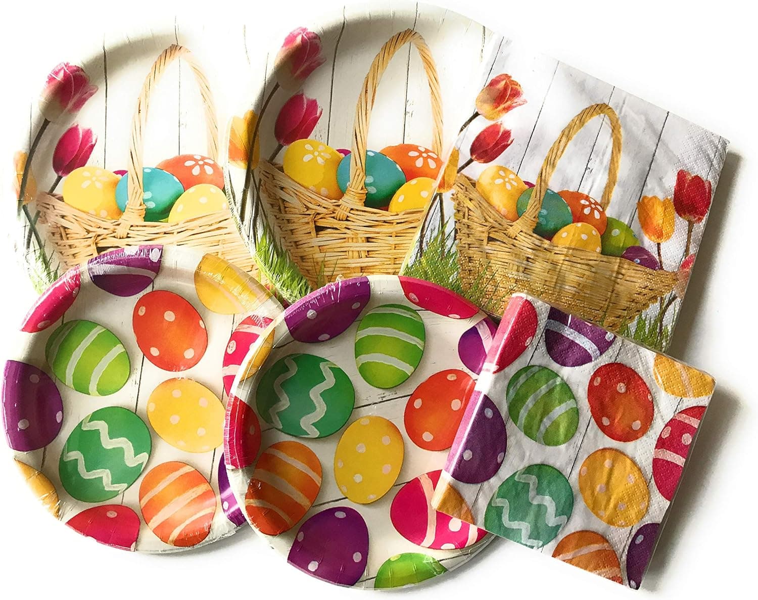 Easter Paper Plates and Napkins Set - Set of 32 Party Creations Durable Paper Plates and 32 Napkins - Durable and Very Cute and Colorful Theme Set - Great Value (Easter Basket Theme)