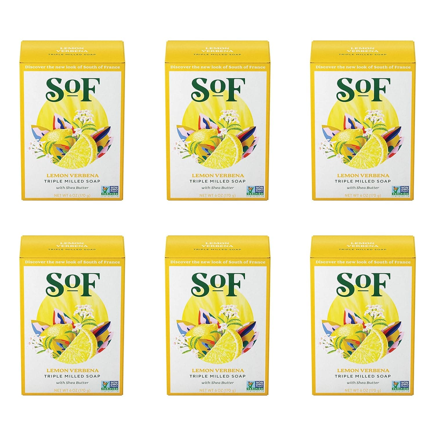 Lemon Verbena Bar Soap by SoF Body Care (Formerly South of France Body Care) | Triple-Milled Soap with Shea Butter + Essential Oils| Vegan, Non-GMO Body Soap | 6 oz Bar | 6 Bars