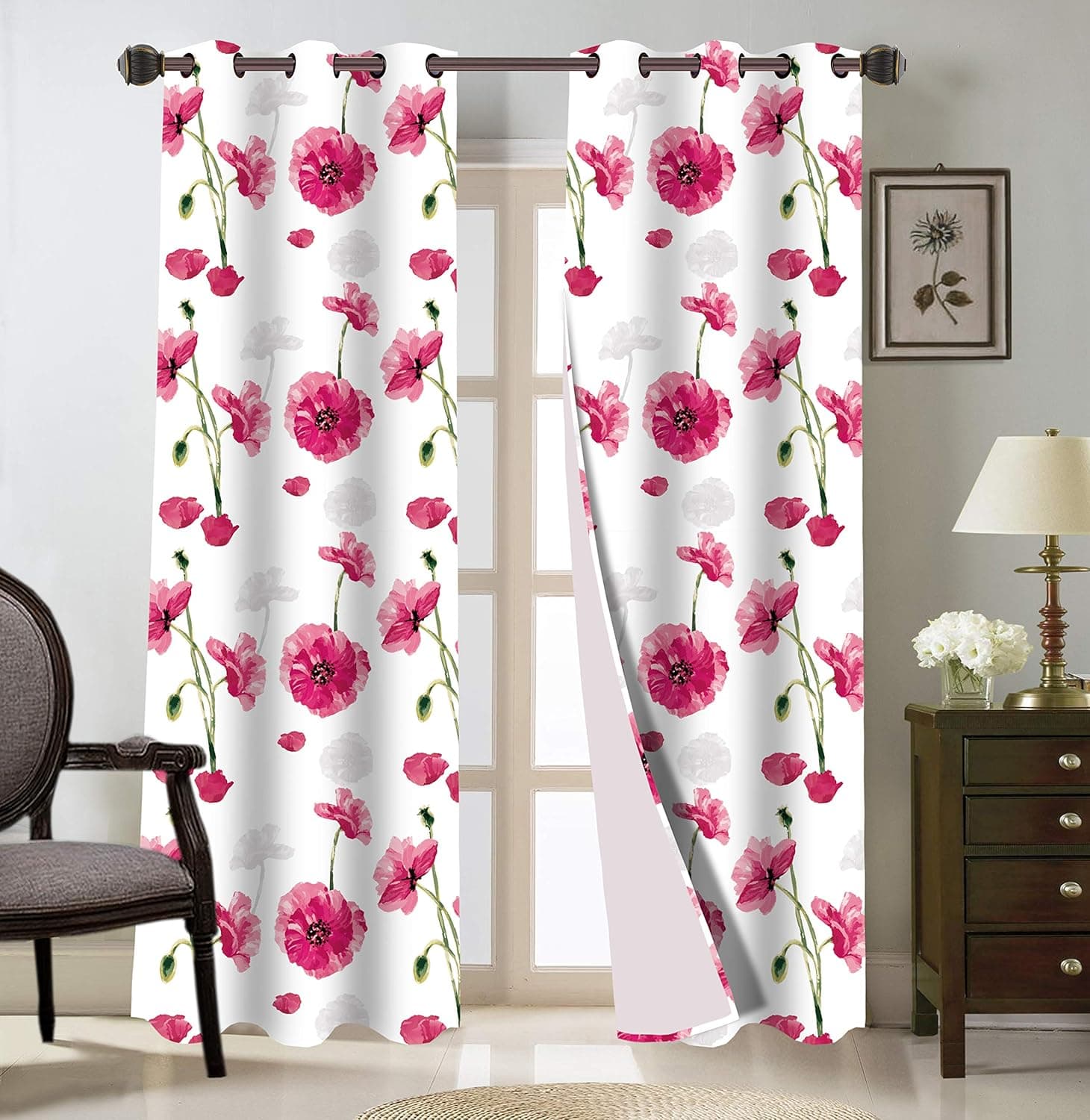 Sapphire Home 2pc Blackout Curtains for Living Room & Bedroom - Thermal Insulated Printed Drapes with Colorful Moroccan Design, Grommet Panels, Light Blocking & Insulating Fabric - 63" Hot Pink