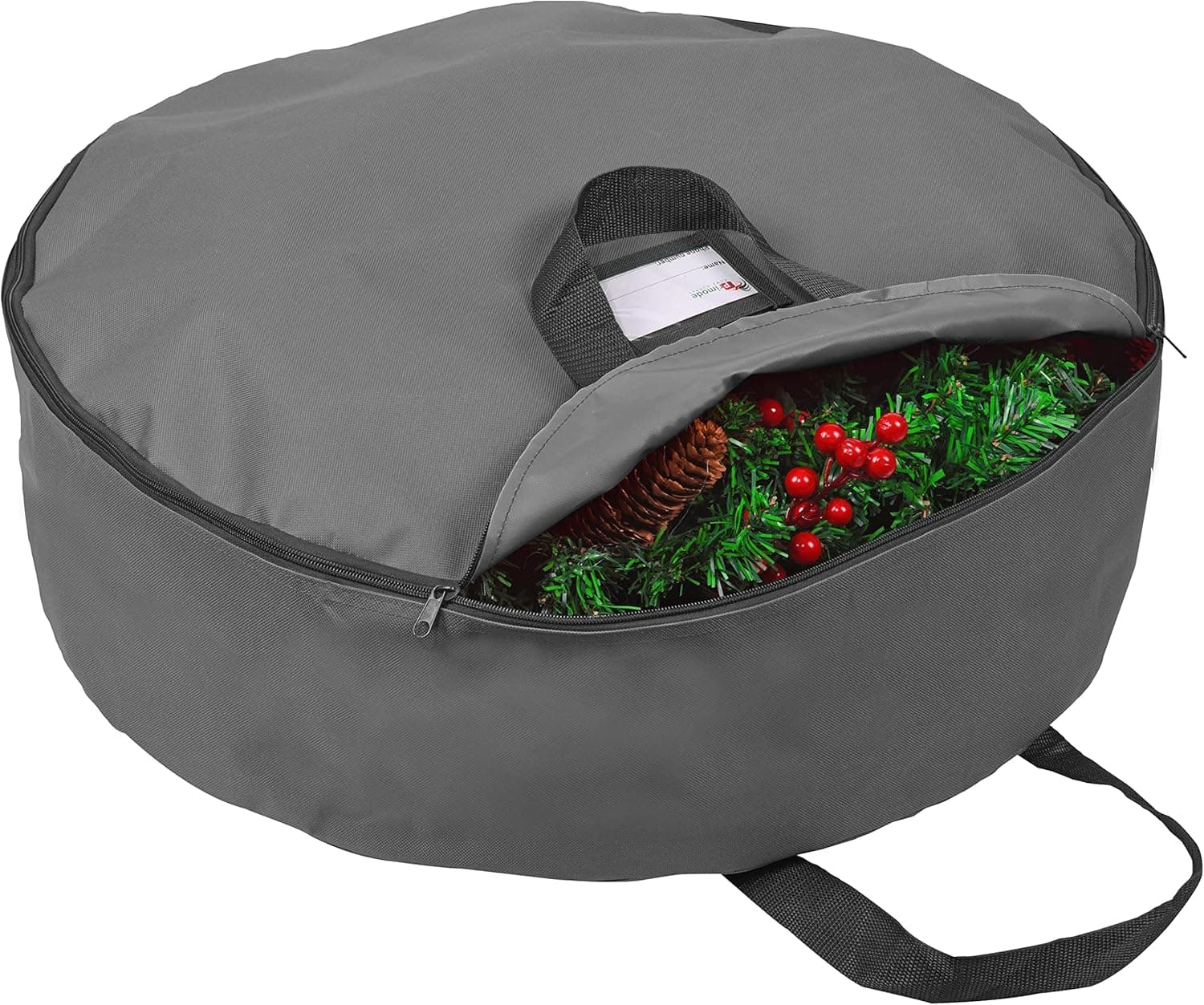 Primode Wreath Storage Bag Garland Wreaths Container with Handles - Durable 600D Oxford Polyester Material Xmas Holiday Wreaths Storage Holder (30", Gray)