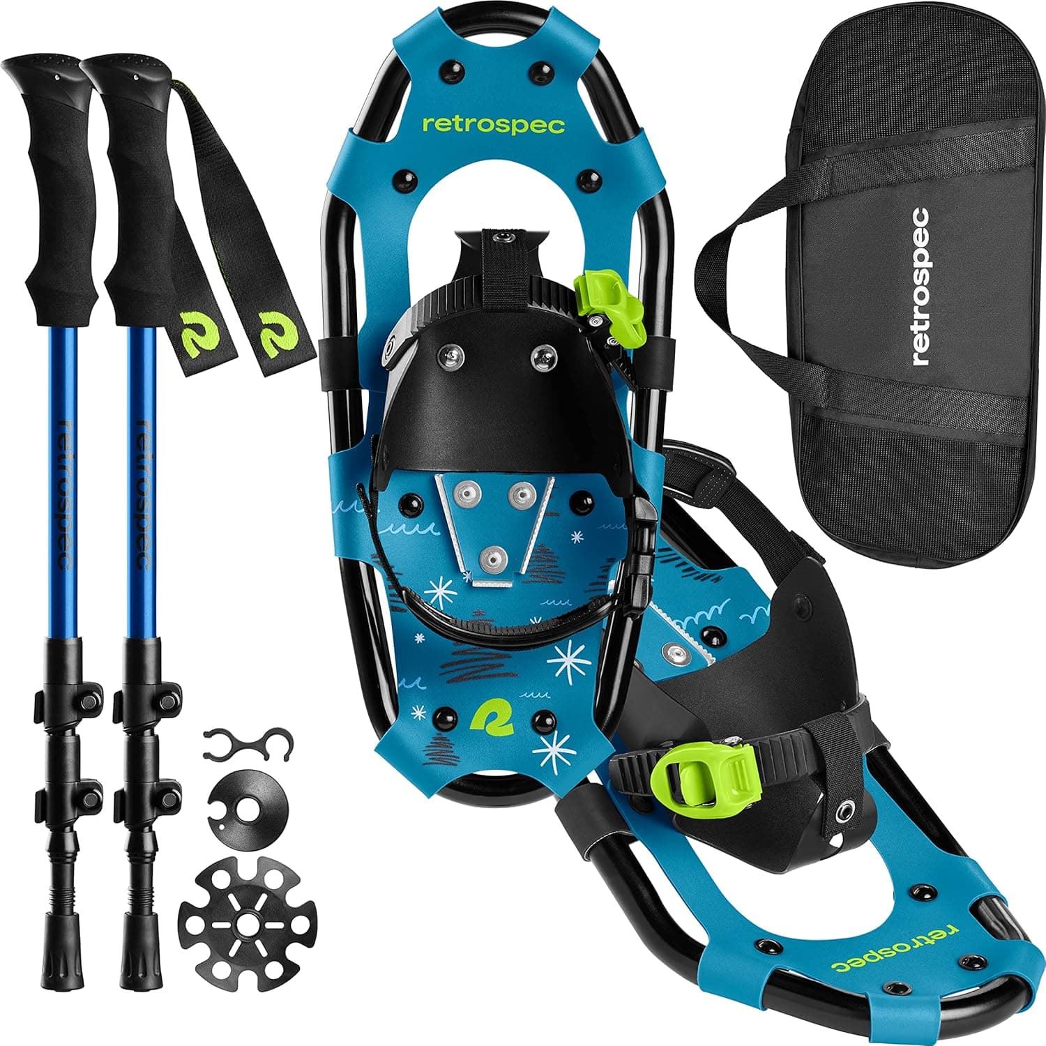 Retrospec Drifter 14/17 Inch Kids’ Bundle Snowshoes & Trekking Poles for Boys & Girls, All Terrain with Fully Adjustable Binding and Carry Bag with Lightweight Aluminum Hiking & Walking Sticks