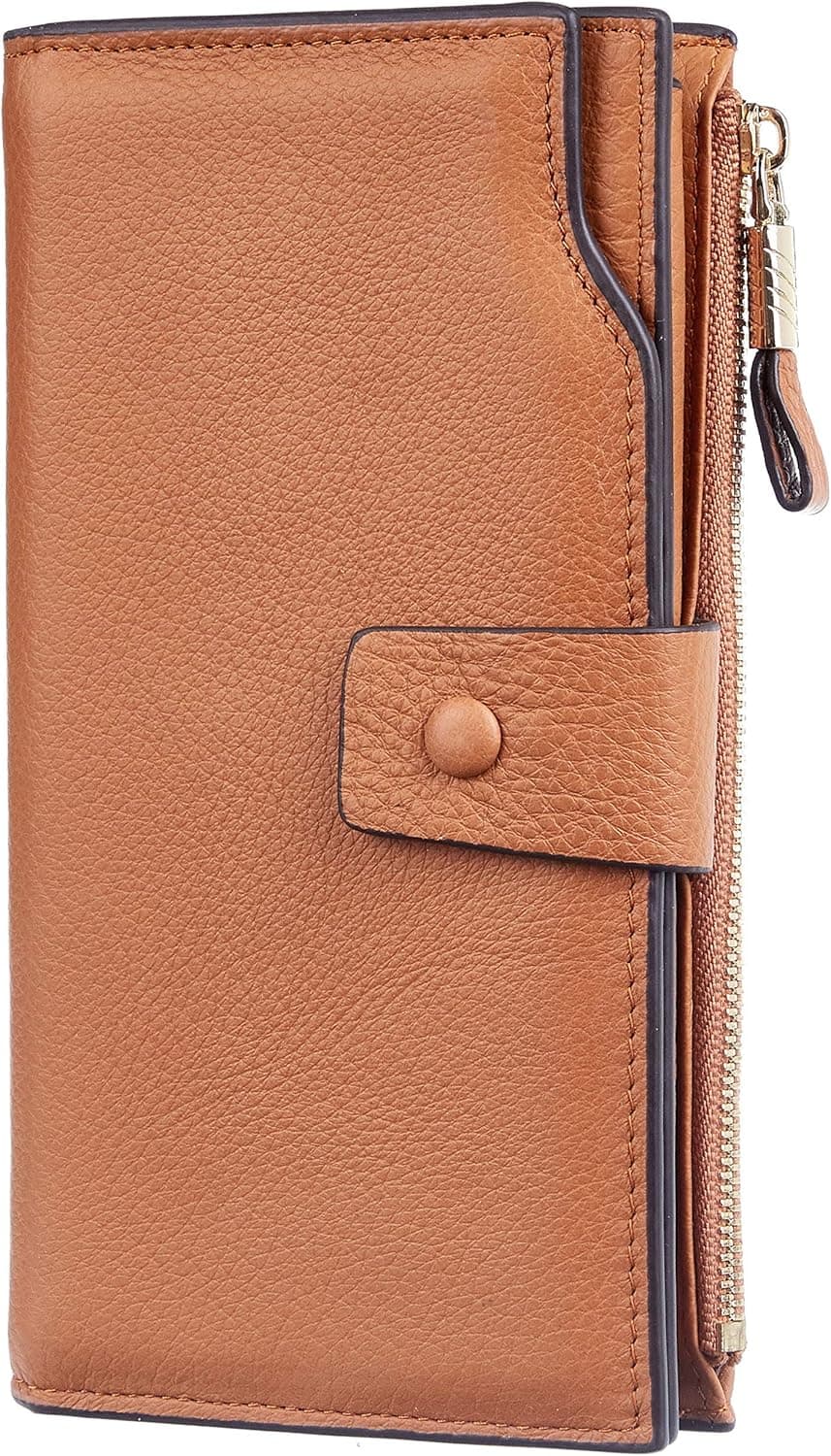 Travelambo Womens RFID Blocking Large Capacity Luxury Waxed Genuine Leather Clutch Wallet Multi Card Organizer(Wek Tan Up)