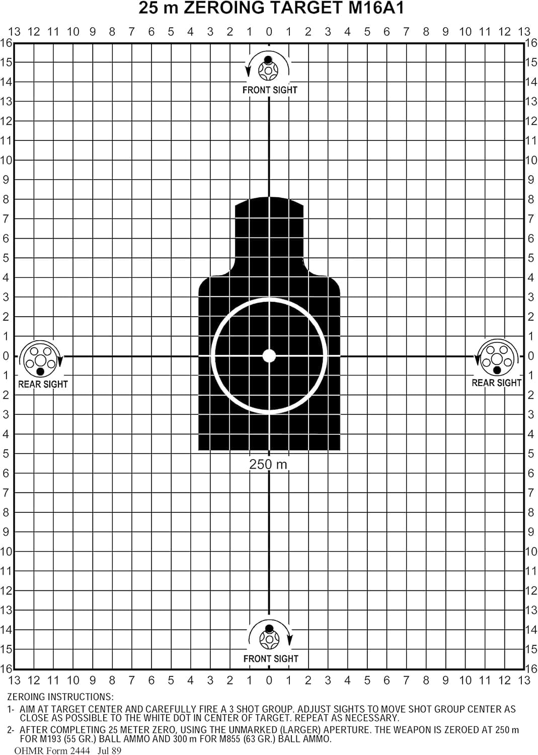 PlusTactical M16A1 25 Meter Zeroing Target On EZ Peel Notepad