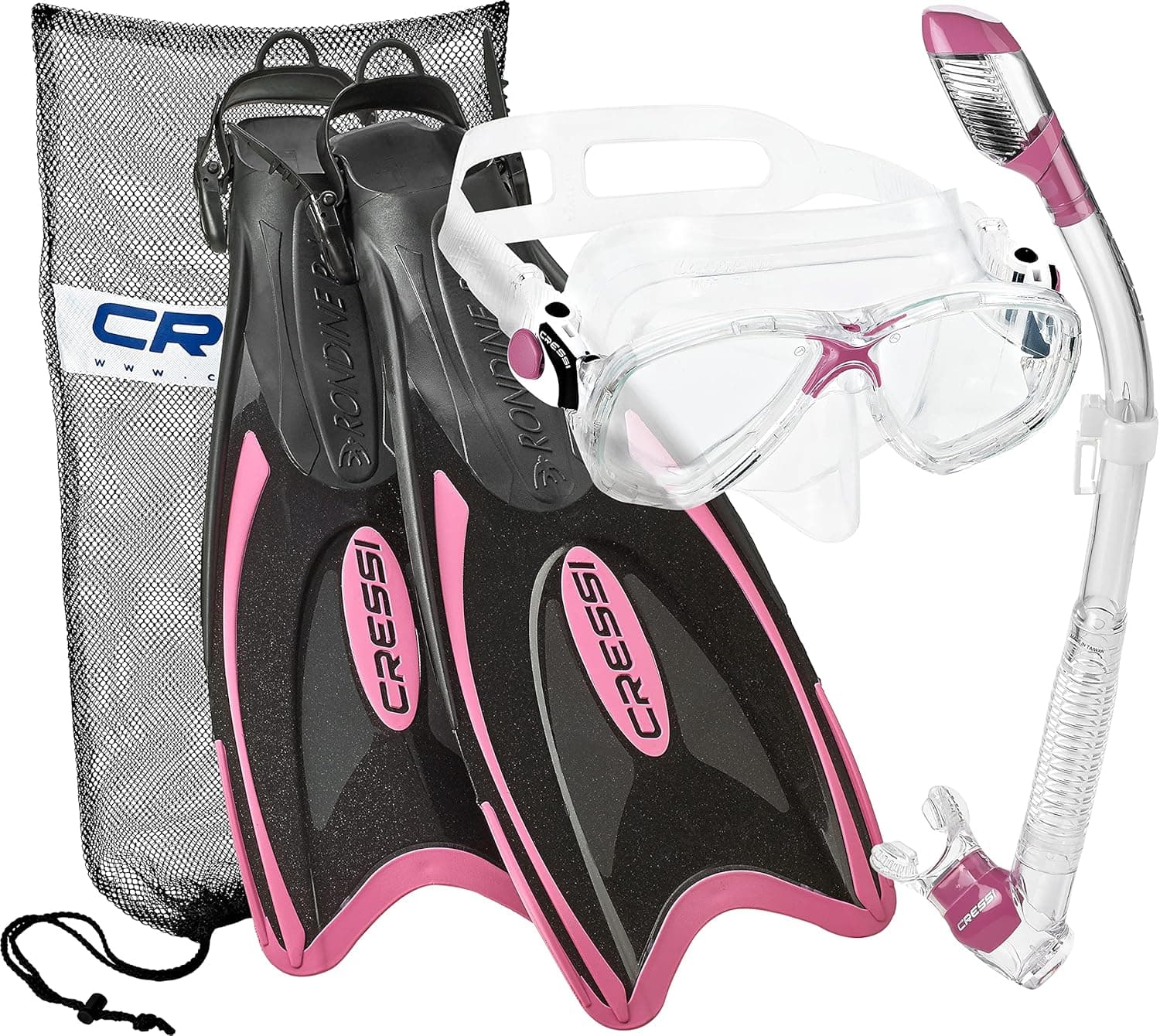 Cressi Italian Design Superior Marea Tempered Glass Snorkel Mask - Dry Snorkel - Palau Long Snorkeling Fin, Mask Fin Snorkel Set with Snorkeling Bag