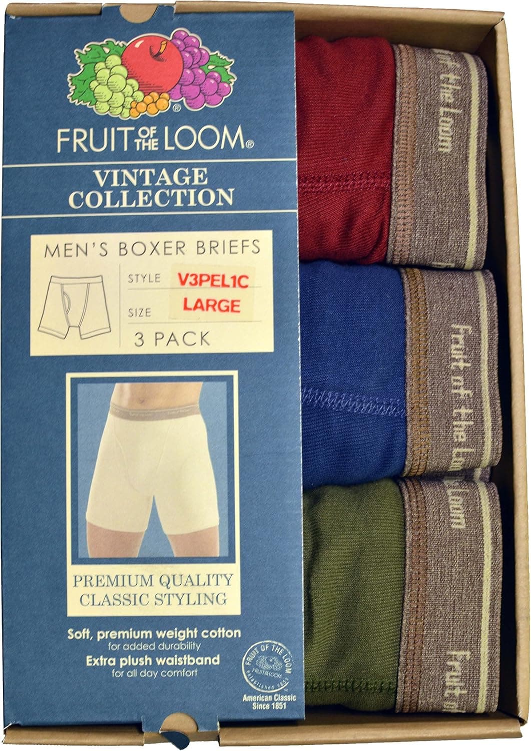 Fruit of the Loom Vintage Collection Boxer Briefs Size Large Gift Box