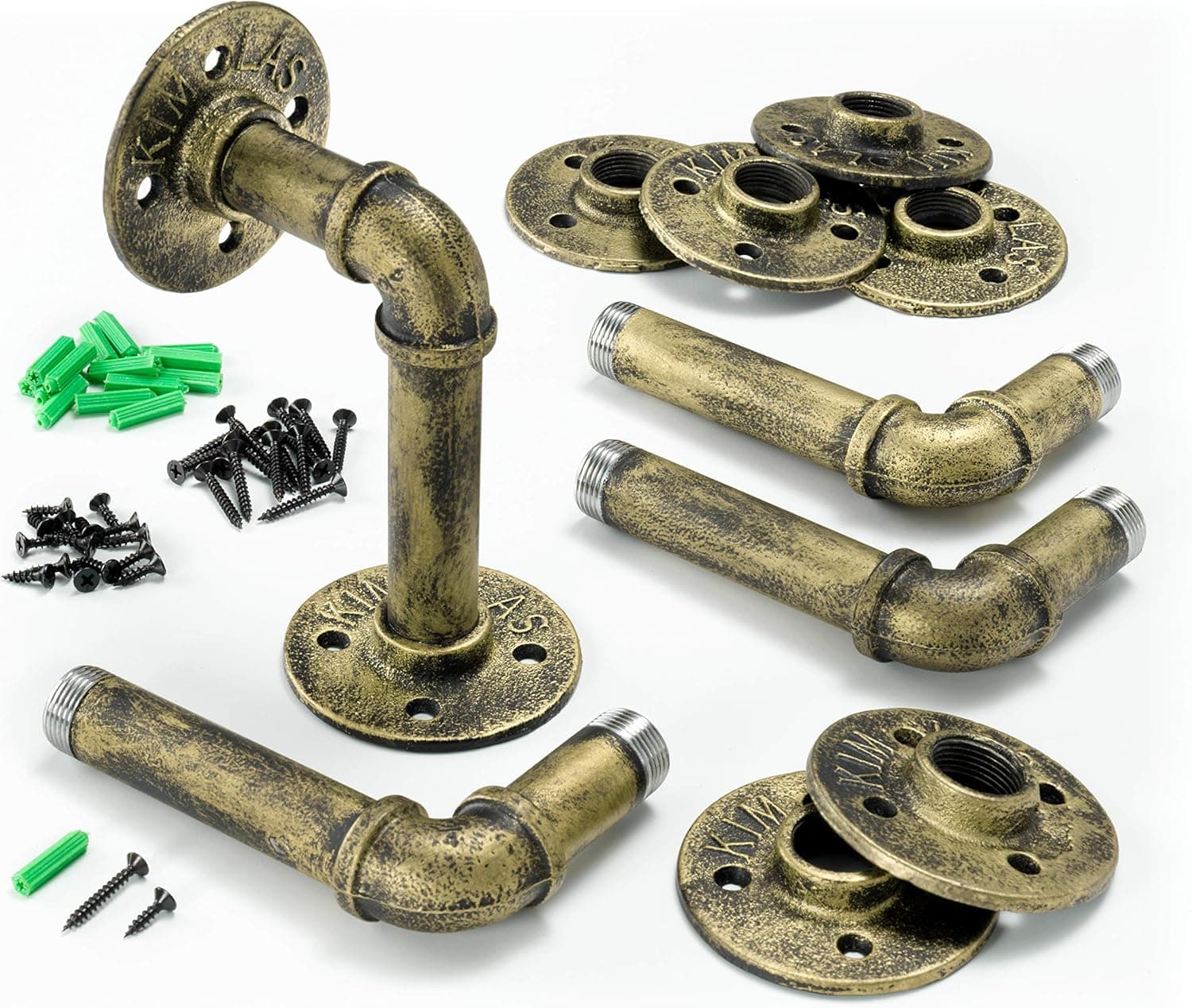 Industrial Iron Pipe Shelving Brackets, Pipe Shelf Brackets, Pipe Shelves - Elbow (4, Bronze)