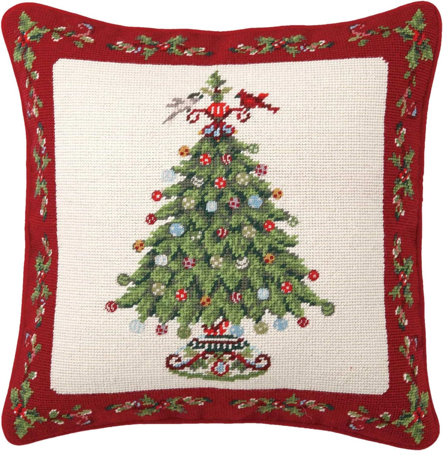 Peking Handicraft Holly Garden Tree Needlepoint Pillow