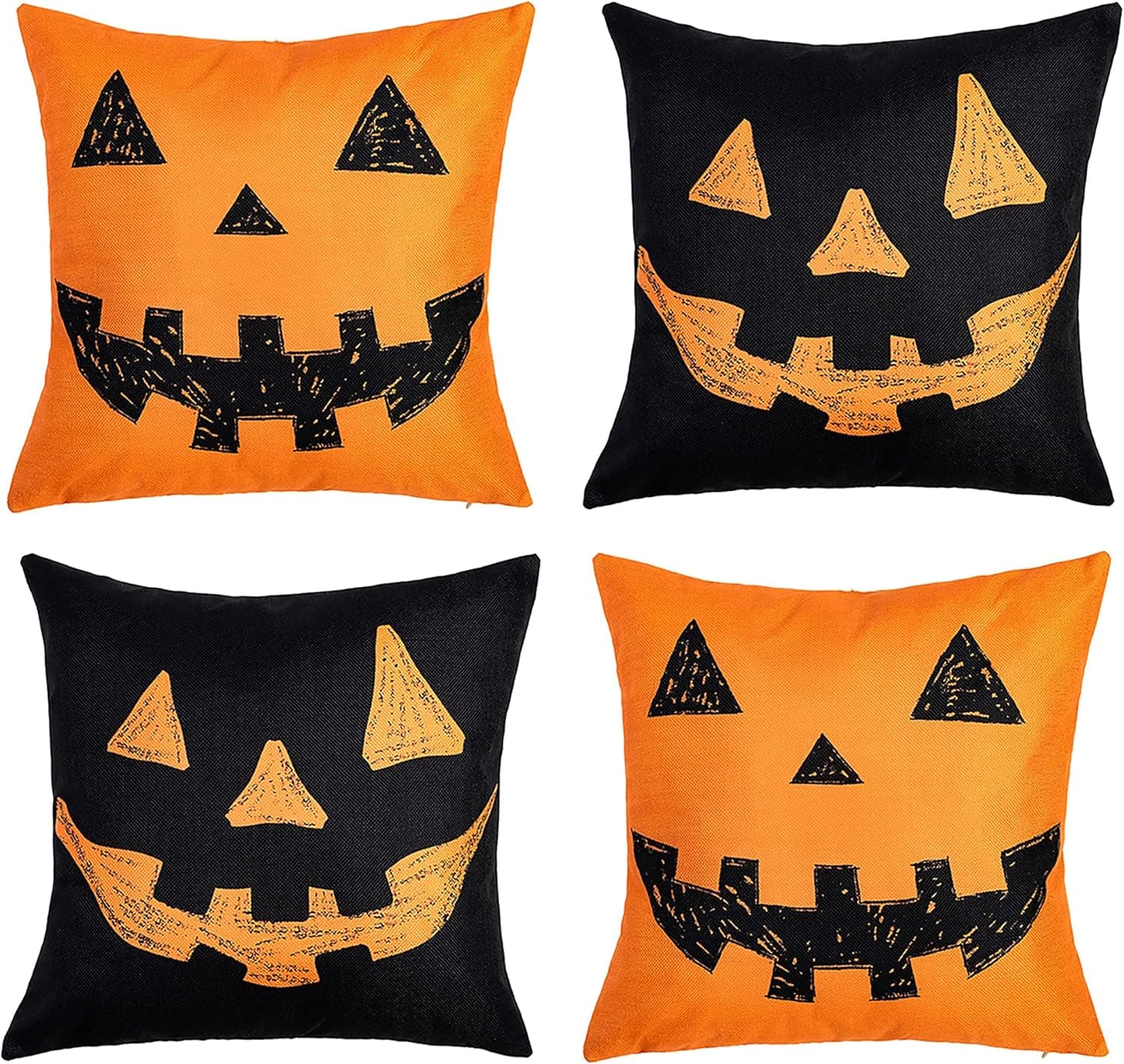 4 Pcs Happy Halloween Pumpkin Grimace Throw Pillow Covers Pillow Cases Linen Cushion Cover with Hidden Zipper for Sofa Bed Home Halloween Party Decoration